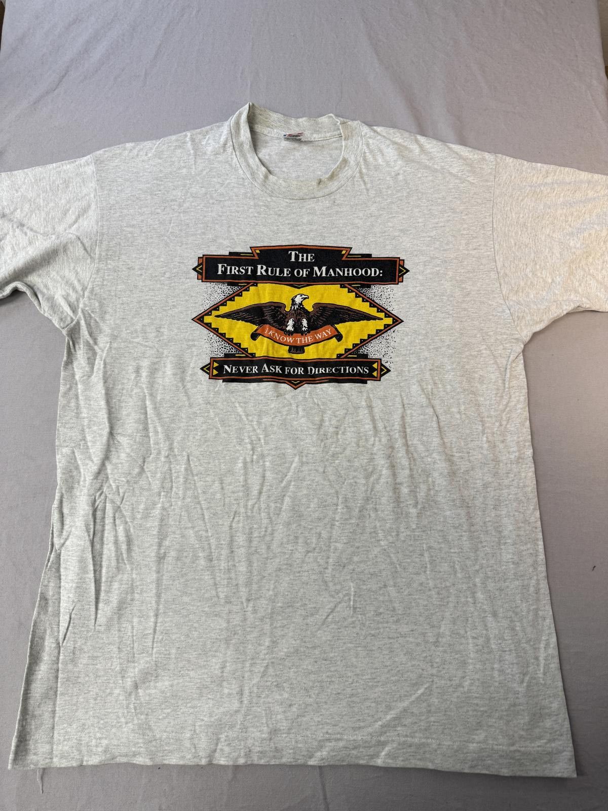 Fruit Of The Loom Vintage Shirt First Rule of Manhood Never Ask For Directions Size US XL / EU 56 / 4 - 1 Thumbnail