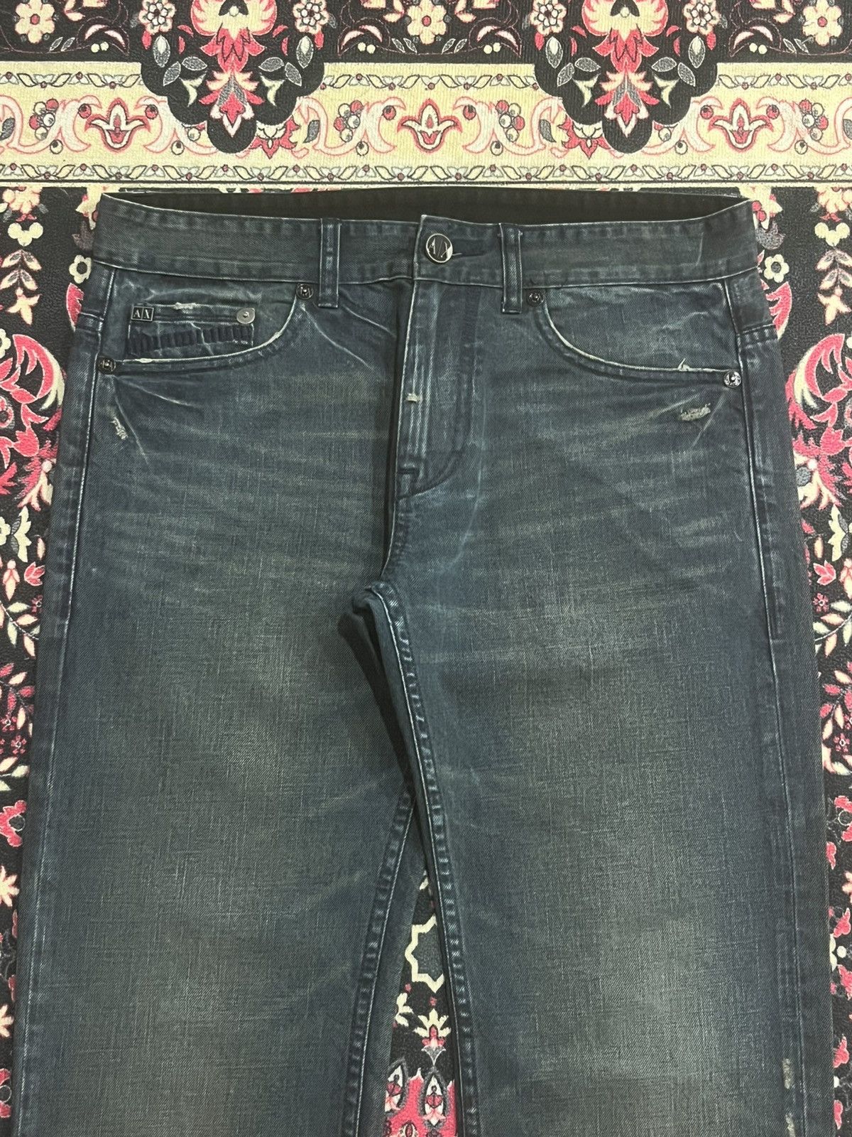 Armani Armani Exchange Dark Whisker Washed Straight Leg Jeans Size US 31 - 4 Thumbnail