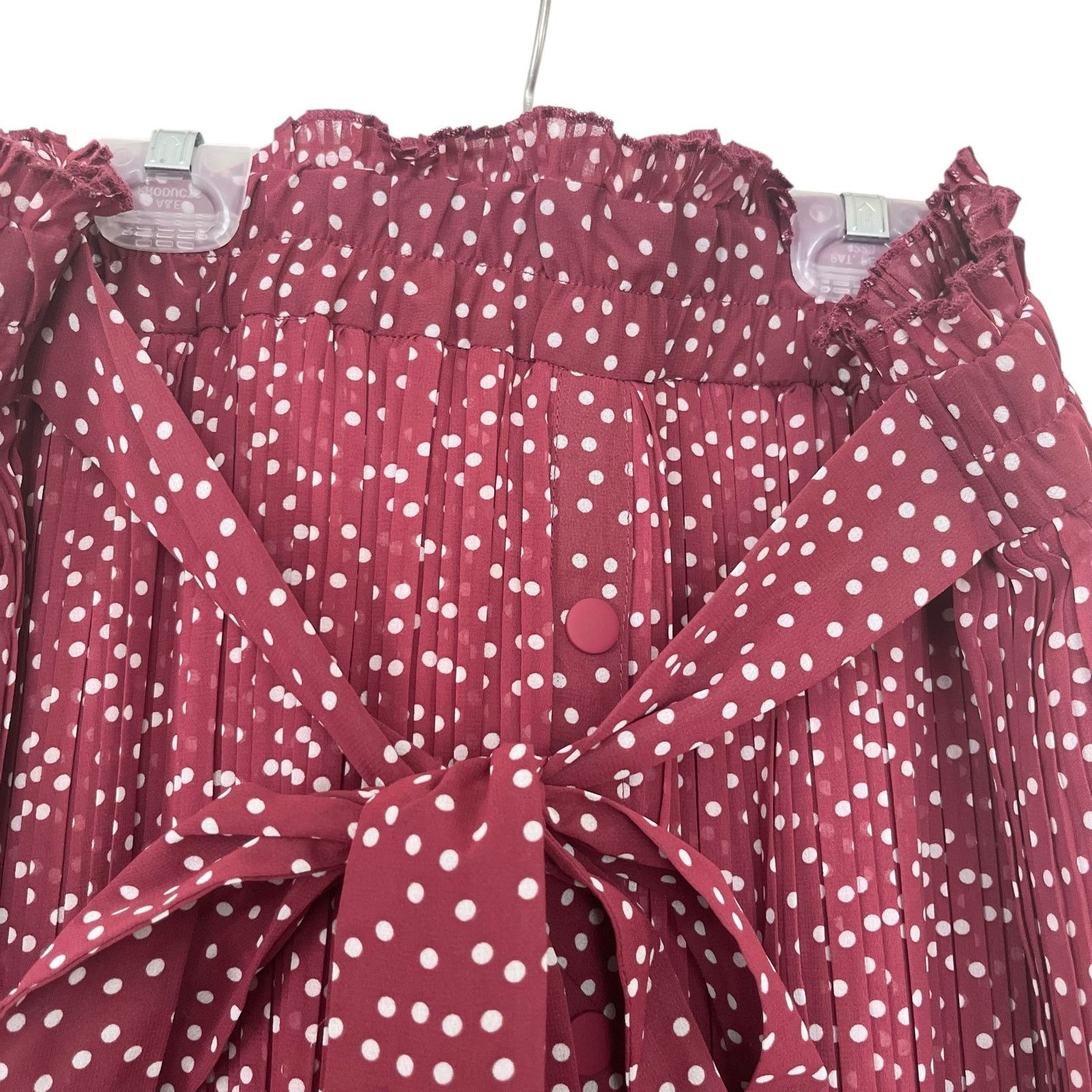Zara Zara Burgundy Red Polka Dot Print Pleated Maxi Skirt Size 32" / US 10 / IT 46 - 3 Thumbnail