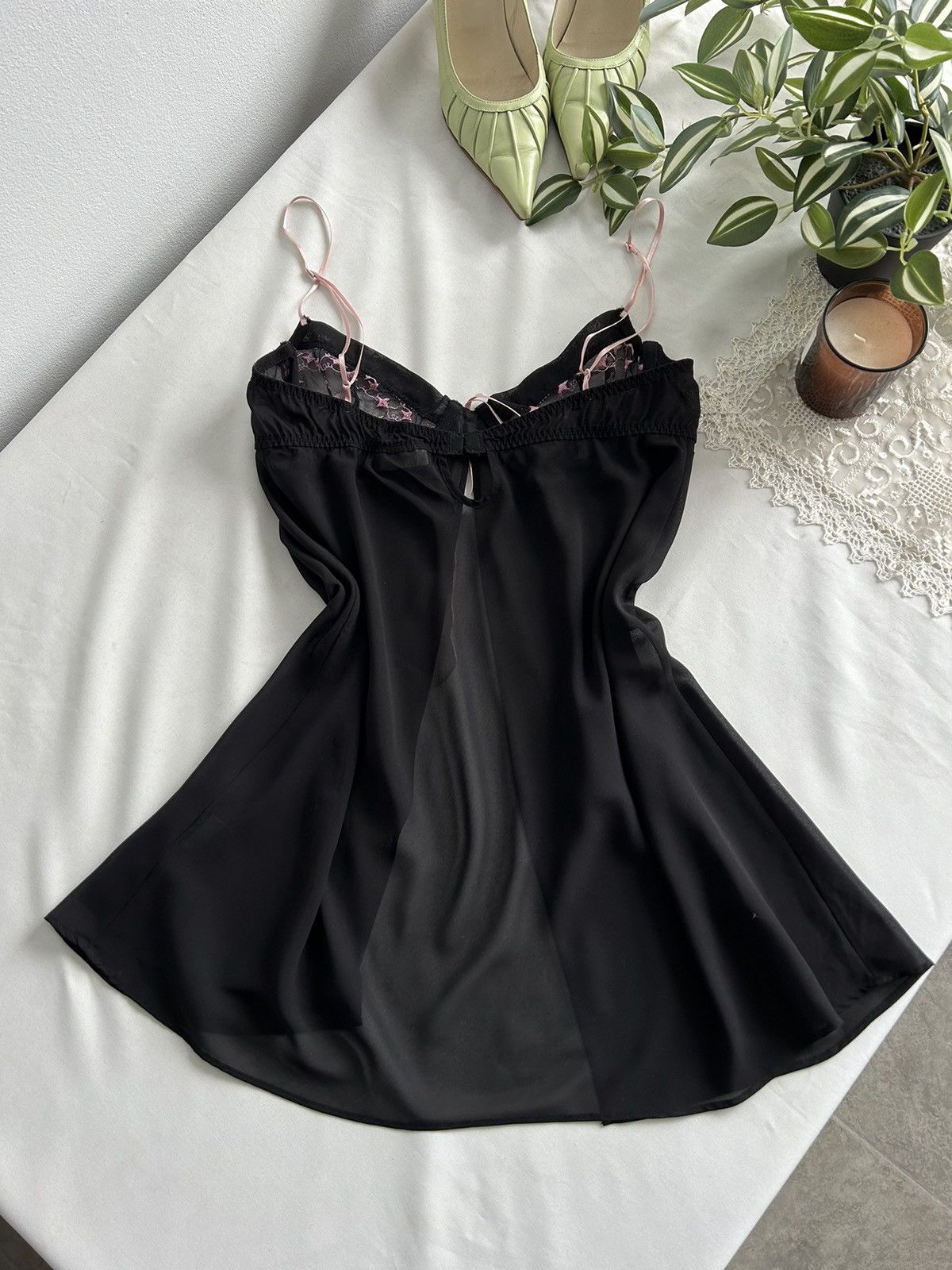 Vintage Vintage black pink lace nightwear cute dress Size S / US 4 / IT 40 - 7 Thumbnail