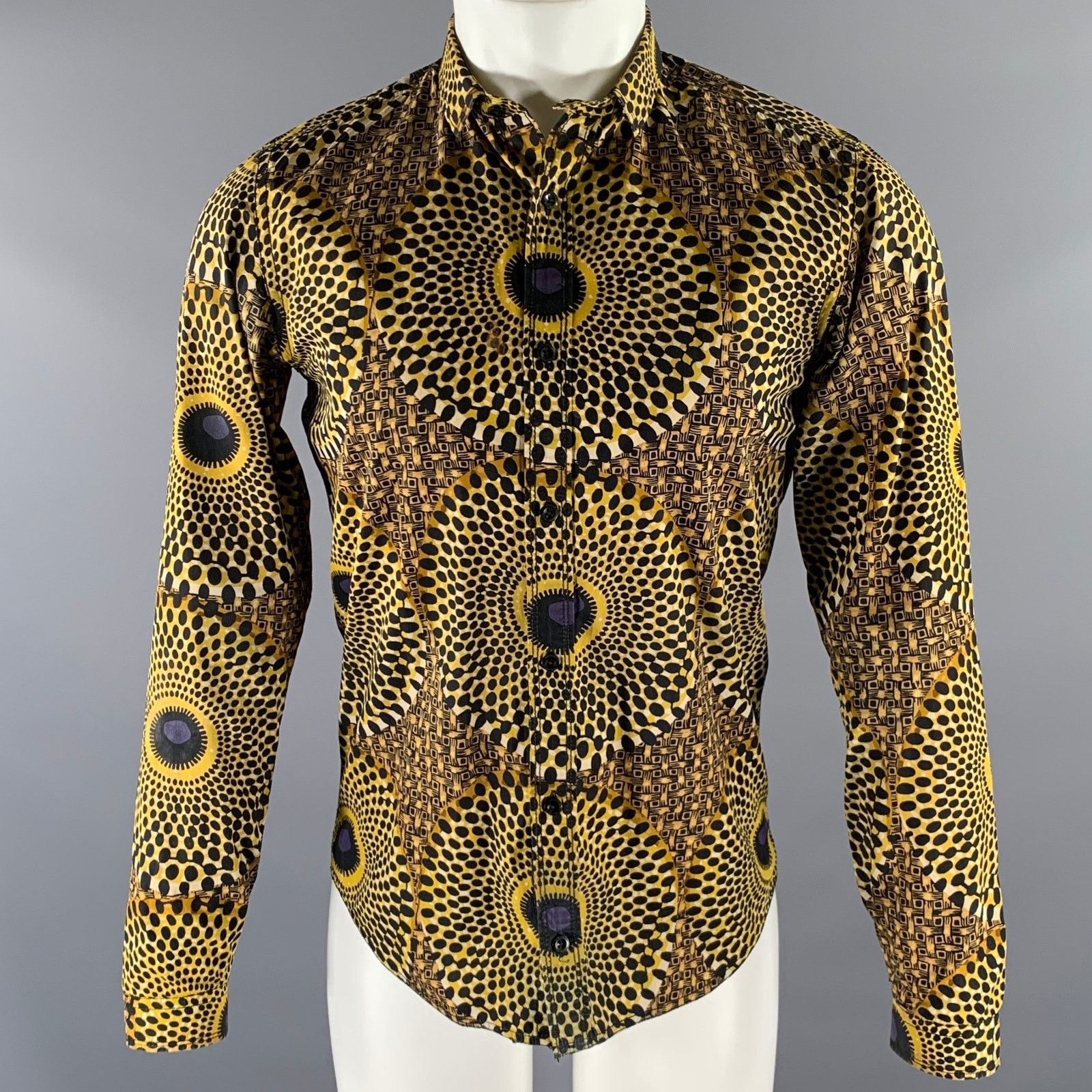 Burberry BURBERRY Size XS Gold Black Ankara Cotton Long Sleeve Shirt Size US XS / EU 42 / 0 - 1 Thumbnail