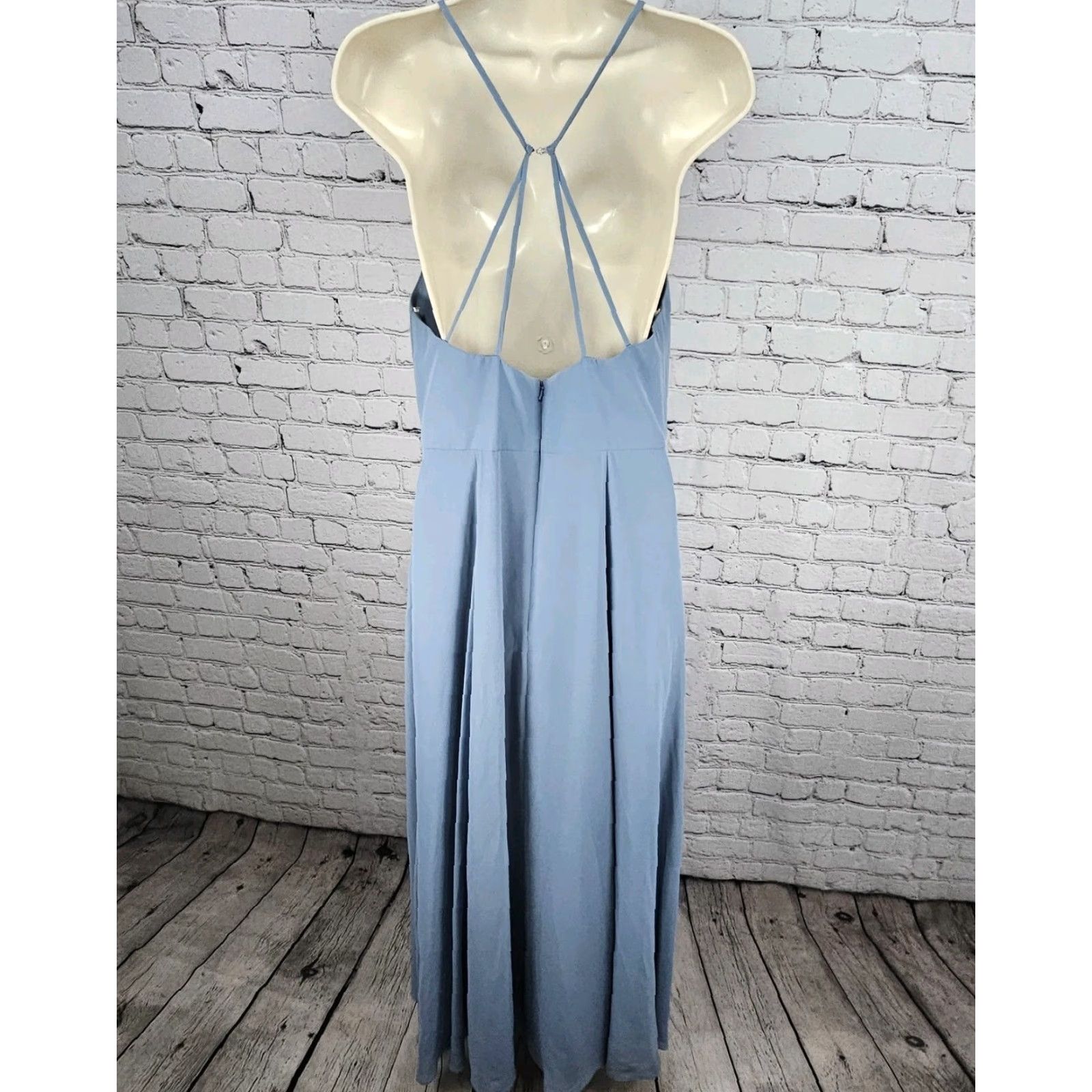 Vintage Jenny Yoo Dress Maxi Bridesmaid Blue Chiffon Open Back Strappy Side Slit 10 Size L / US 10 / IT 46 - 2 Thumbnail