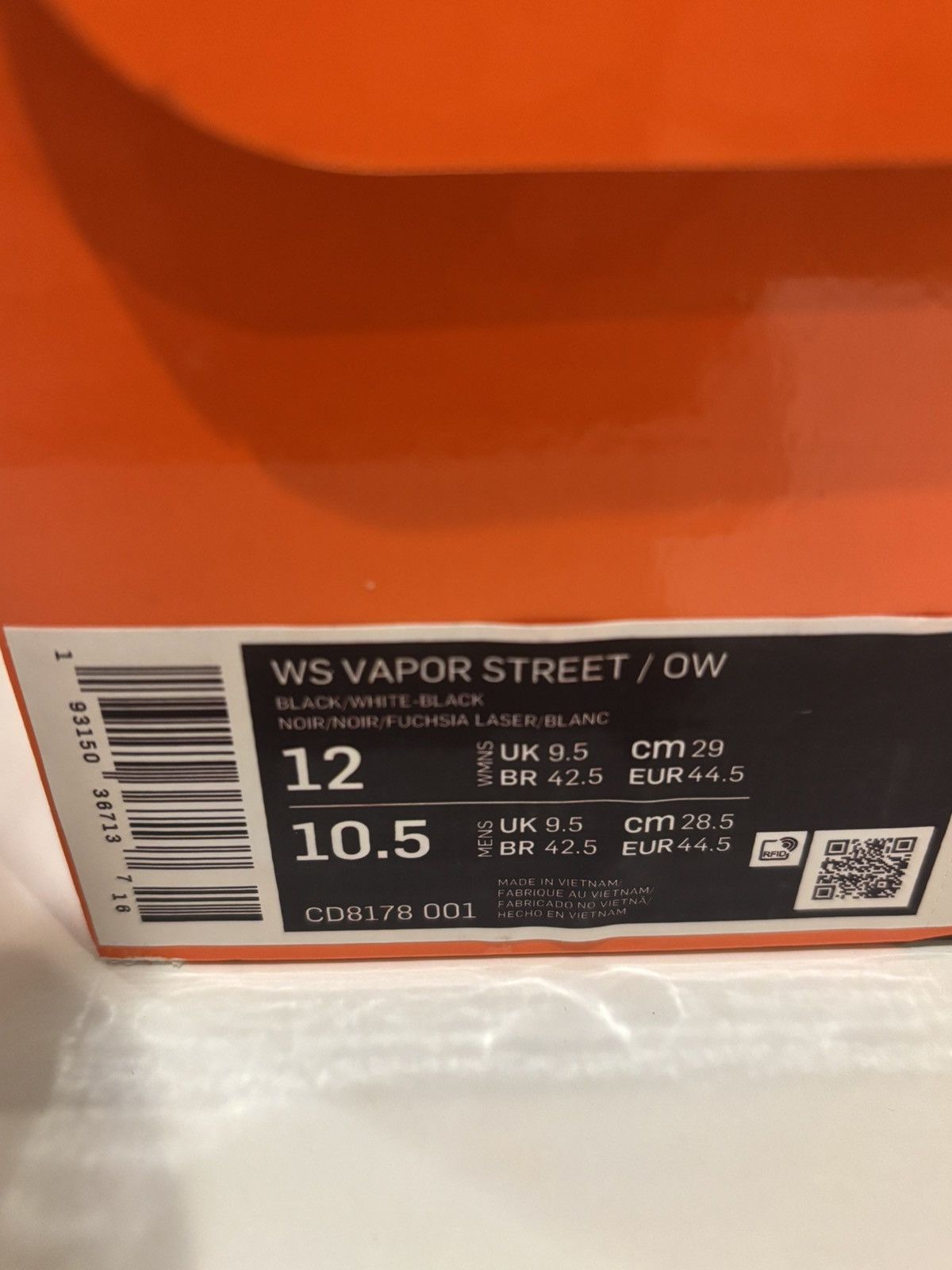Nike Brand New Nike WS Vapor Street / OW CD8178-001 - (M10.5) Size US 12 / EU 45 - 11 Thumbnail