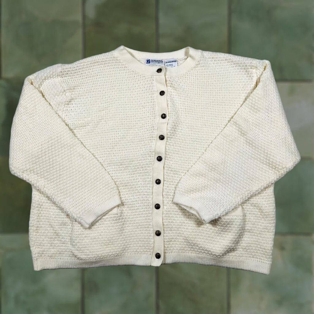 Vintage Concepts Sportswear Cardigan Sweater Womens 2X Ivory Button Front Pockets Knit Size XXL / US 16-18 / IT 52-54 - 1 Thumbnail