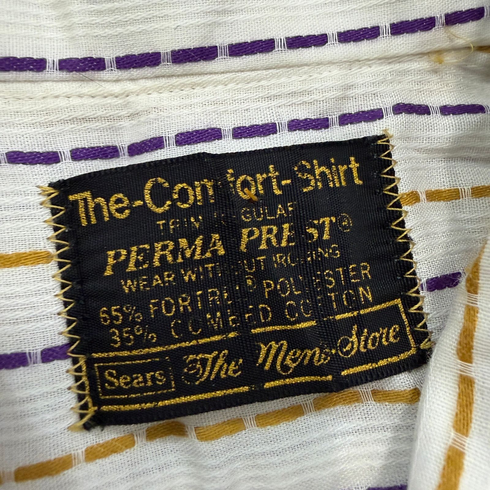Vintage Vintage Sears The Comfort Shirt Men's XL White Yellow Purple Size US XL / EU 56 / 4 - 4 Thumbnail