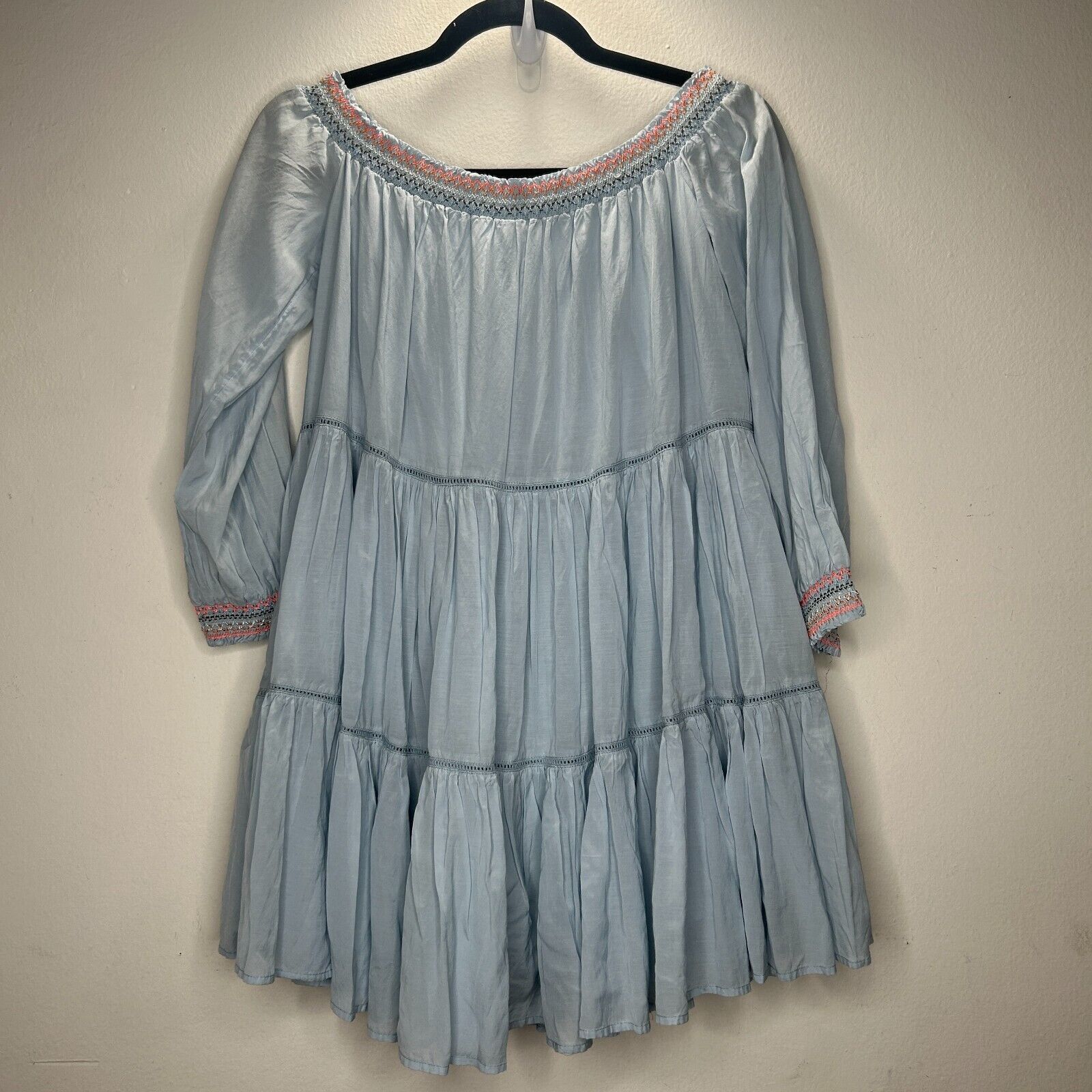Free People Free People Smocked Off Shoulder Embroidered Ruffle Mini S Size S / US 4 / IT 40 - 3 Thumbnail