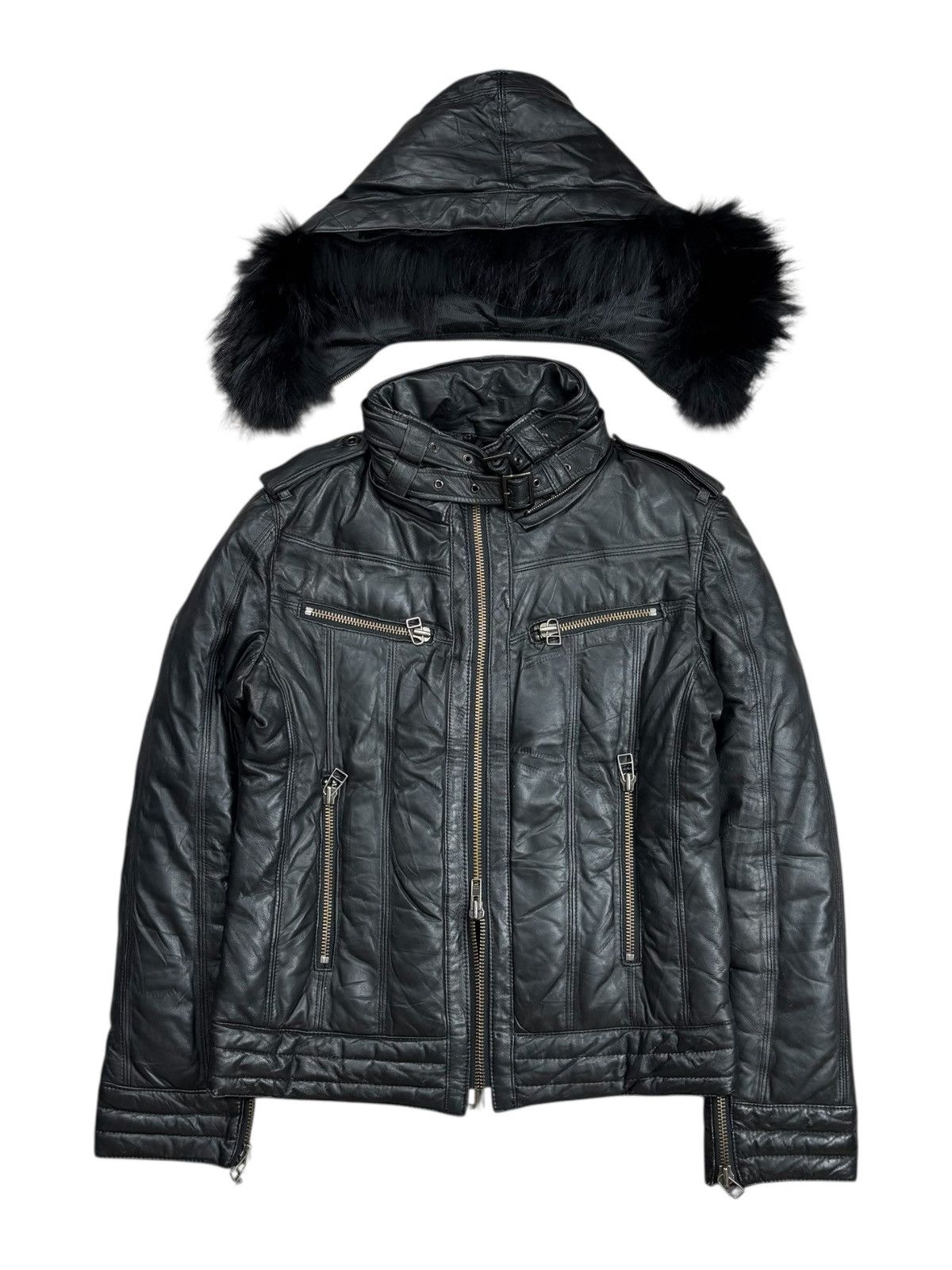 Yasuyuki Ishii 2000s Maniac Works - Fur Hoodie Leather Rider Jacket Size US M / EU 48-50 / 2 - 3 Thumbnail