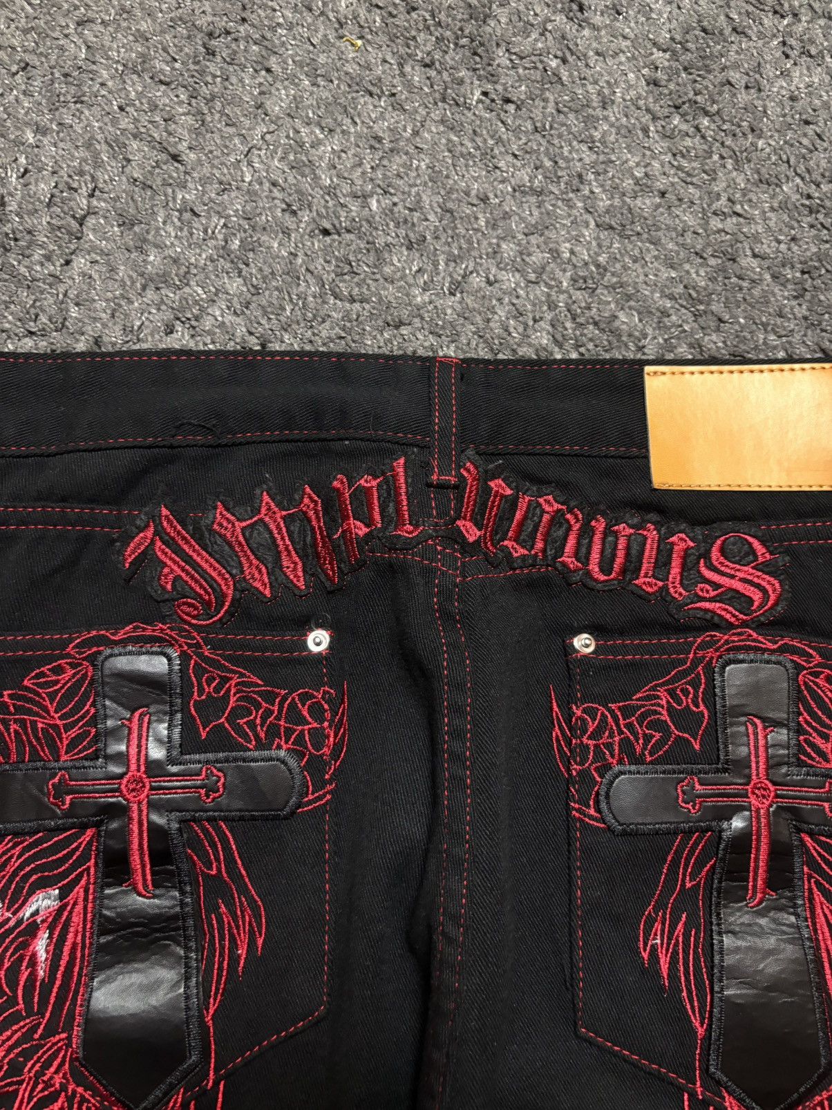 Jean × Vintage Vintage very rare cross wings medieval red black baggy jeans Size US 34 / EU 50 - 11 Thumbnail