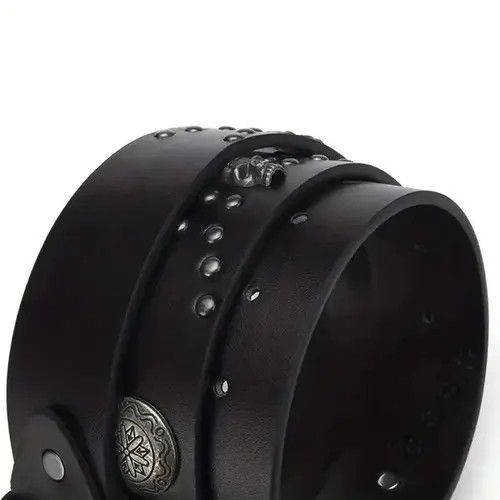 Leather Belts Punk Inlaid Skull Black Belt Size ONE SIZE - 2 Thumbnail