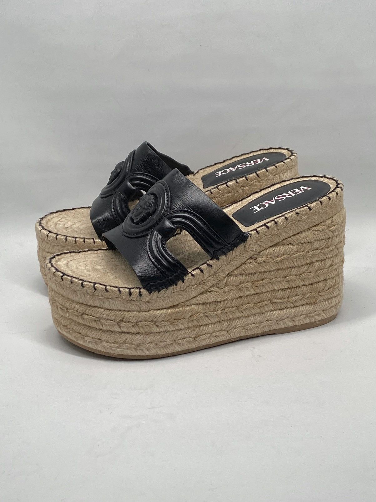 Versace Medusa Leather Espadrille Wedge Mules size 36