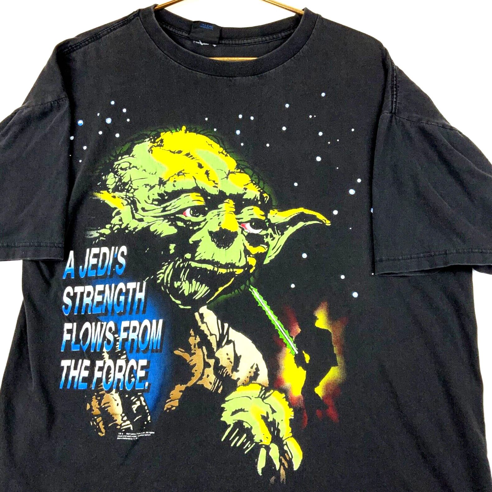 image of Vintage Yoda Strength From The Force Star Wars T-Shirt Size XL 1997 Movie 90's in White, Men's