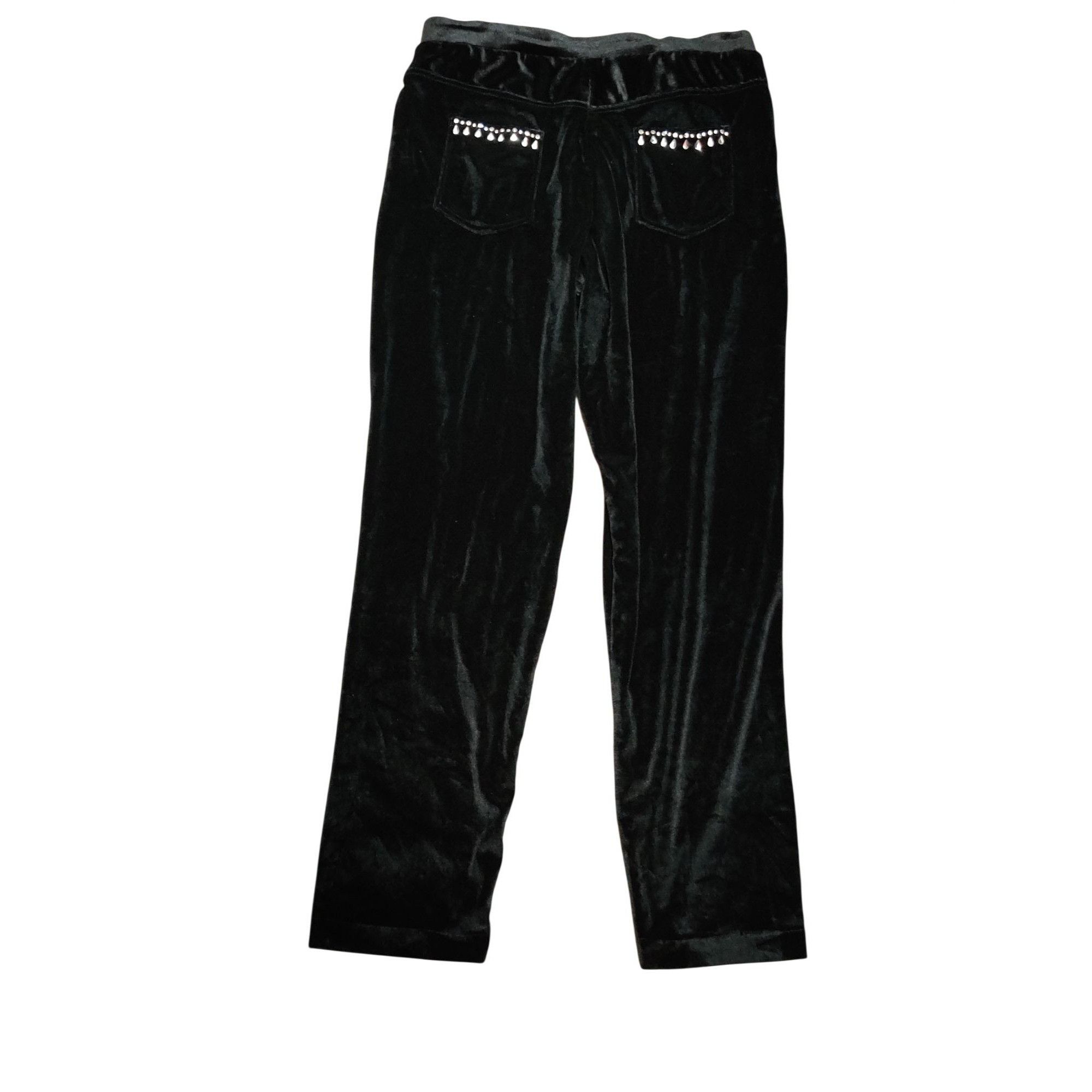 Other Womens Small Pants Black Velour Rhinestone Trim Stretch Pull Size 26" / US 2 / IT 38 - 7 Thumbnail