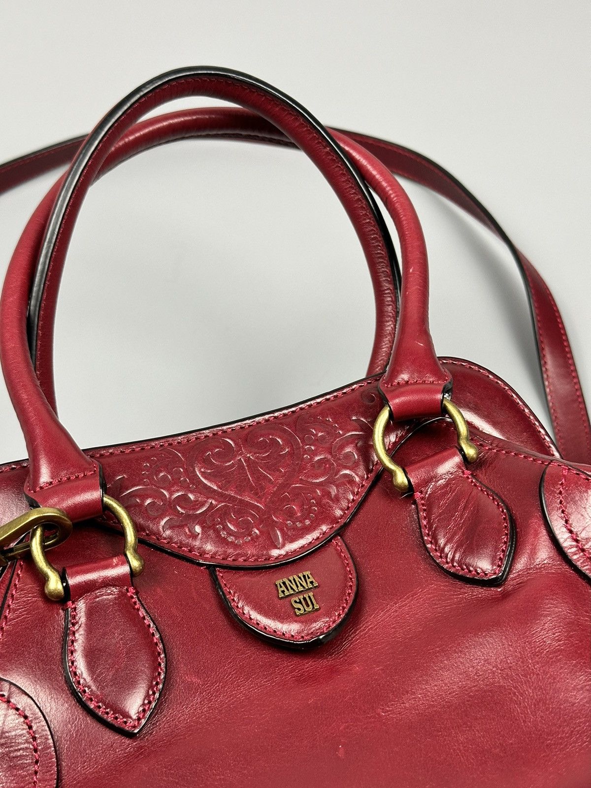 Anna Sui × Genuine Leather ❤️Rare❤️Chrome Hearts Inspired Anna Sui Red Cherry Leather Bag Size ONE SIZE - 6 Thumbnail