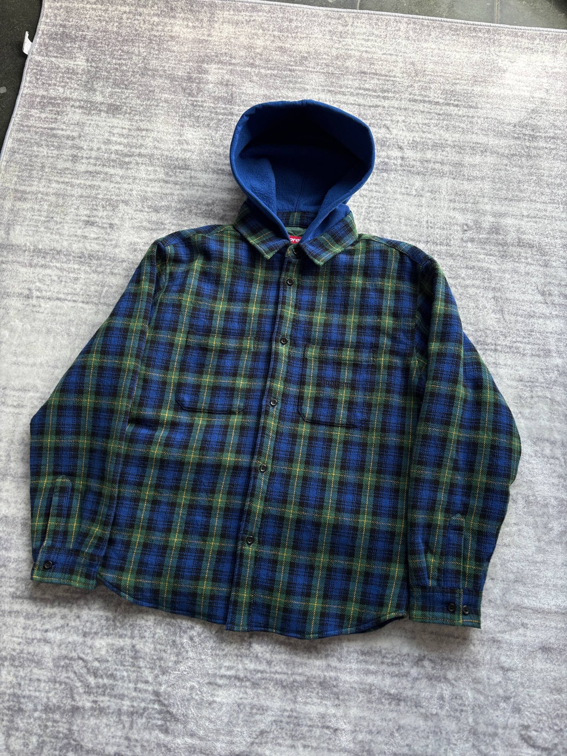 Supreme Supreme Tartan Flannel Hooded Shirt blue/green Size US M / EU 48-50 / 2 - 8 Thumbnail