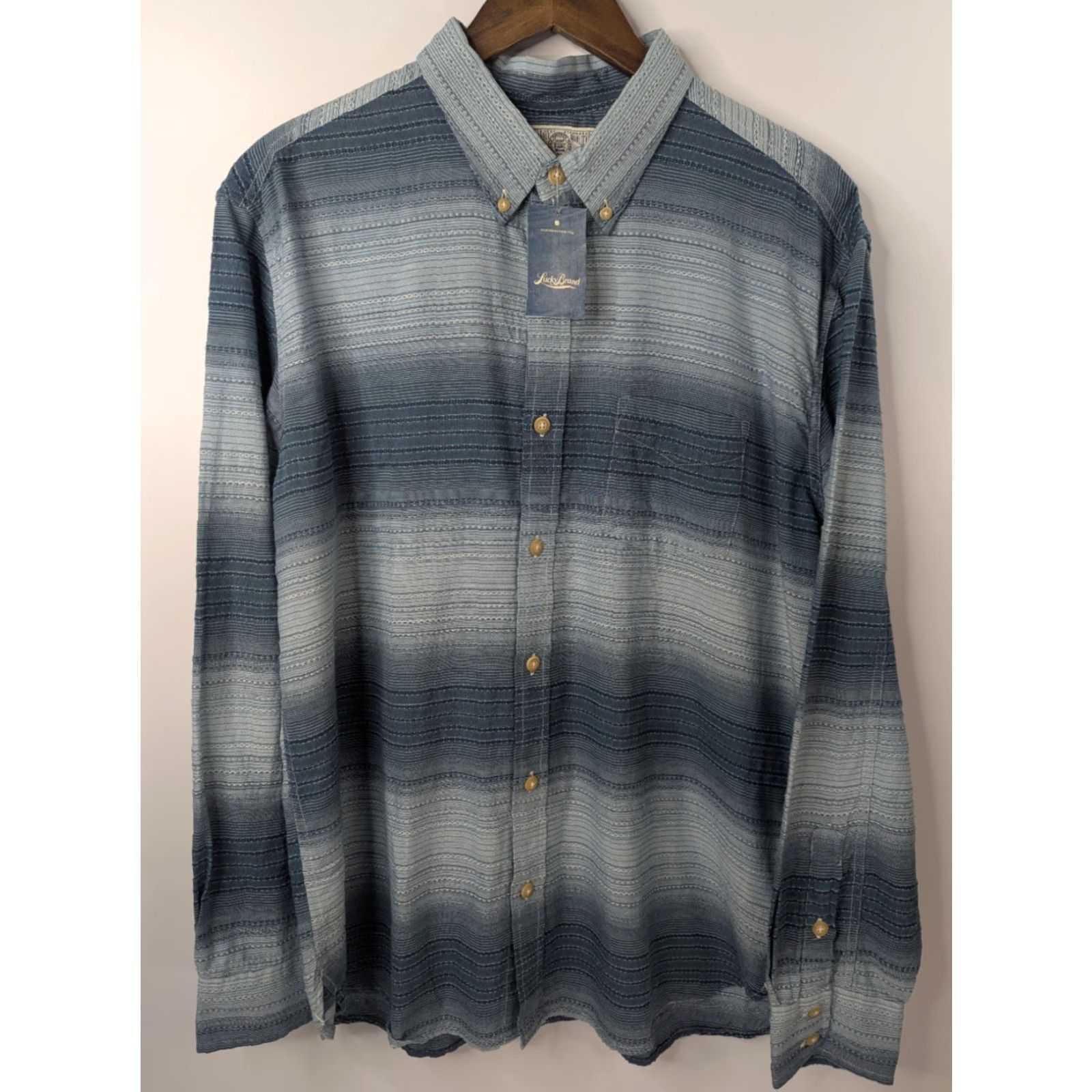 Lucky Brand NWT Lucky Brand Shirt Men's XL Aztec Stripe Long Sleeve Button Up Casual Pocket Blue Cotton Woven Size US XL / EU 56 / 4 - 2 Thumbnail