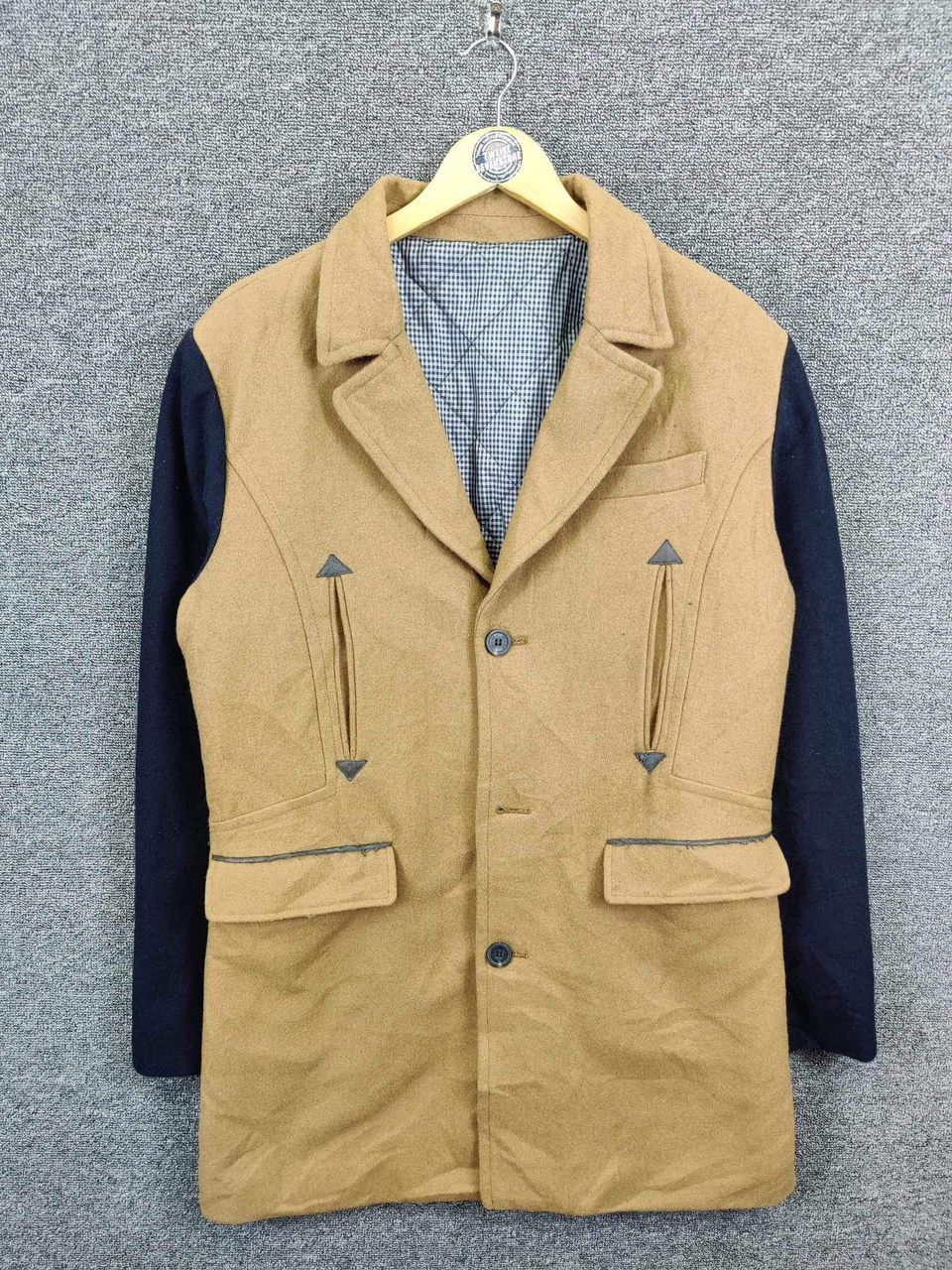 Japanese Brand Vintage D Pulse Colour Block Wool Long Coat Jacket Size US M / EU 48-50 / 2 - 1 Thumbnail