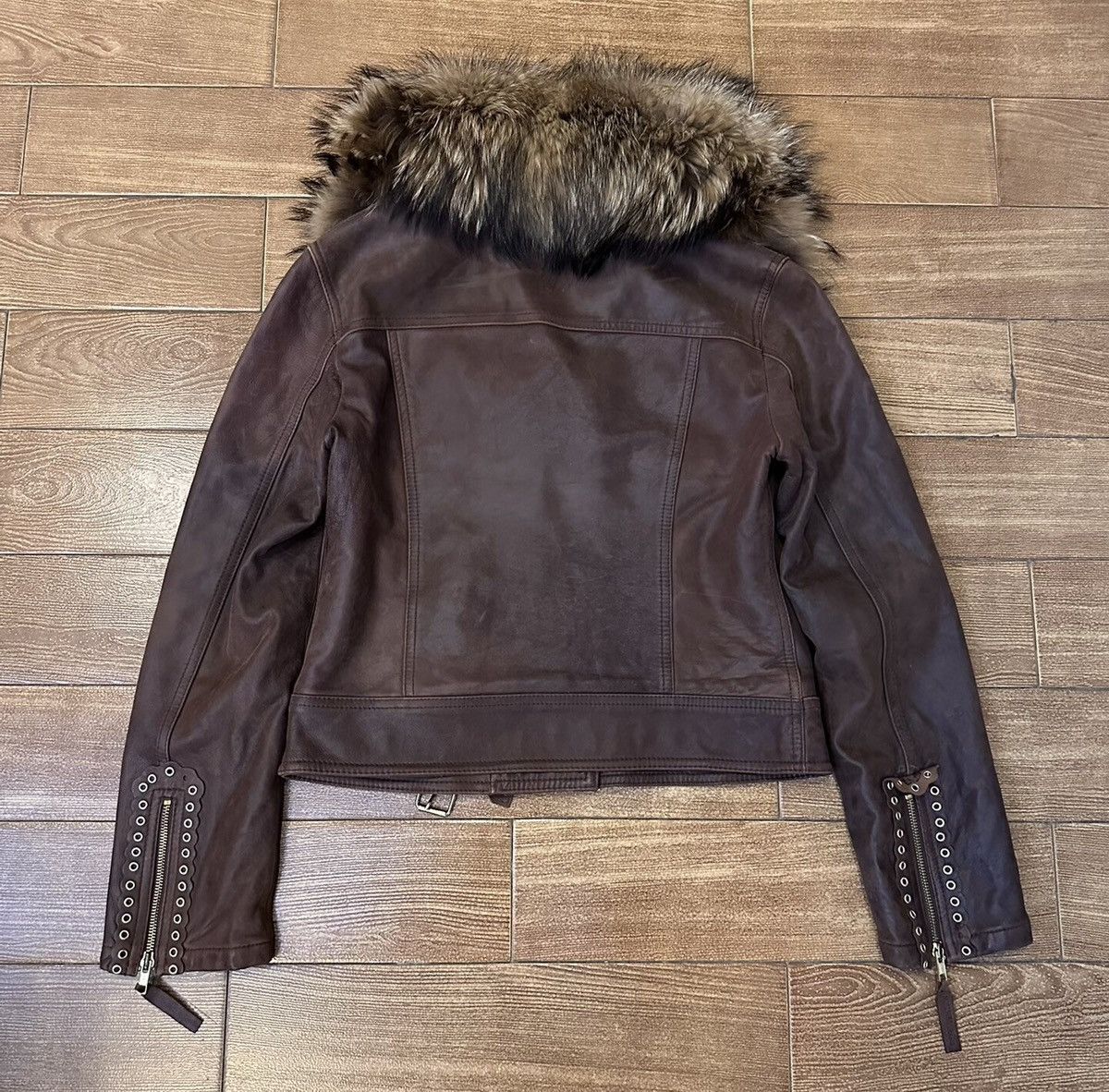 Moschino Moschino Distressed Fur Shearling-Collar Leather Jacket Size US S / EU 44-46 / 1 - 2 Thumbnail