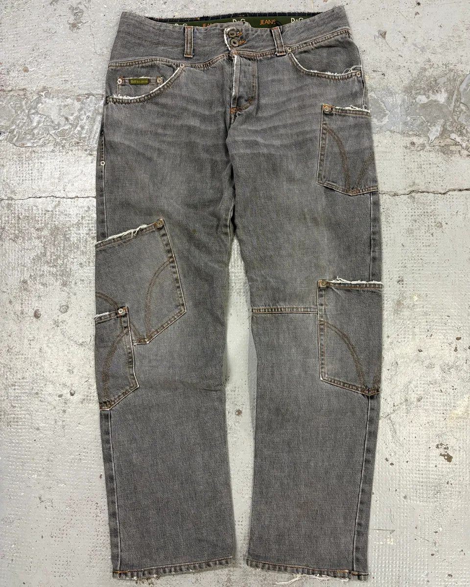 Dolce & Gabbana AW2004 Dolce & Gabbana Grey Asymmetrical Cargo Denim Jeans Size US 32 / EU 48 - 1 Thumbnail