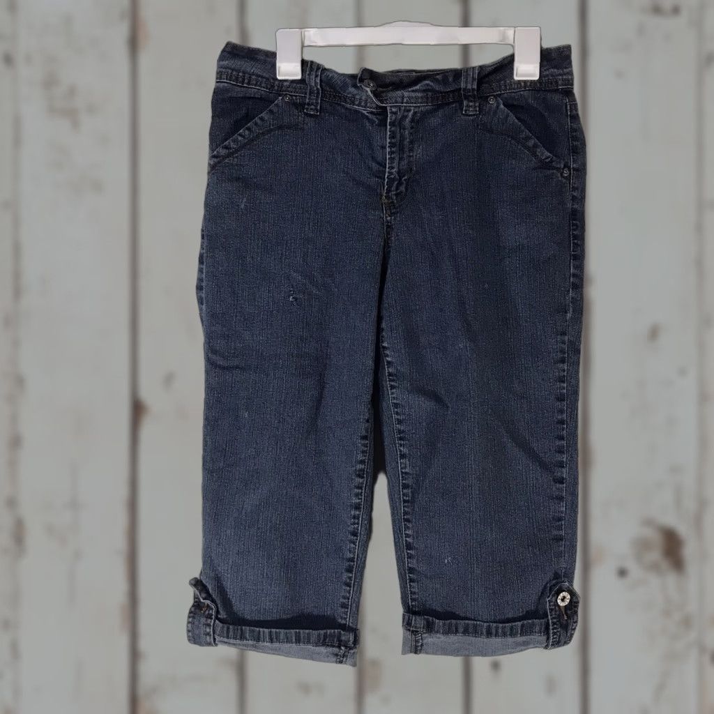 Vintage Cato Jeans Women 12 Mid Rise Cropped Denim Blue 5-Pocket Stretch Button Zip Size 34" / US 12 / IT 48 - 1 Thumbnail