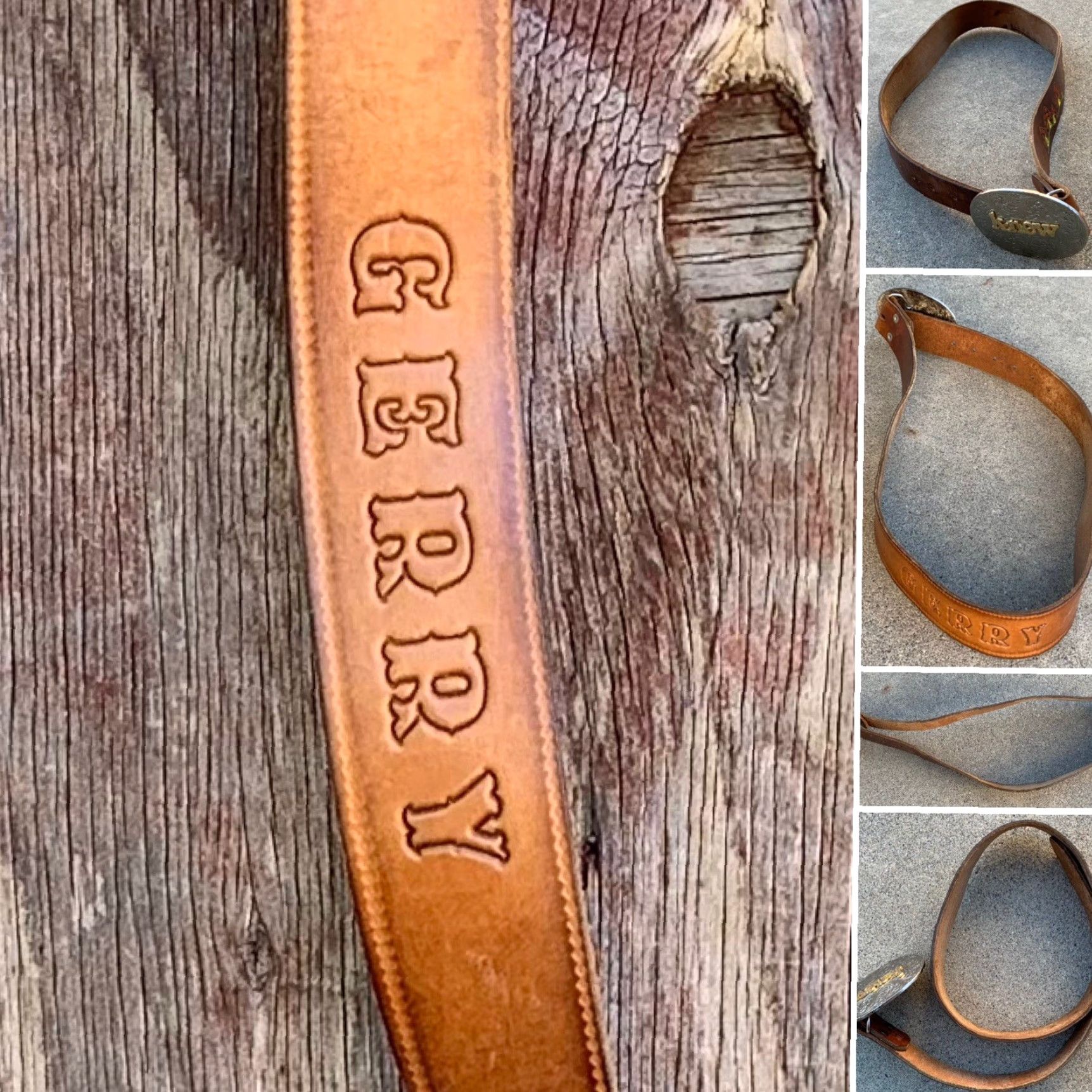 Vintage VINTAGE tooled leather belt 60s 70s painted mushroom theme GERRY k-new buckle M adult unisex Brown leather belt Size ONE SIZE - 4 Thumbnail