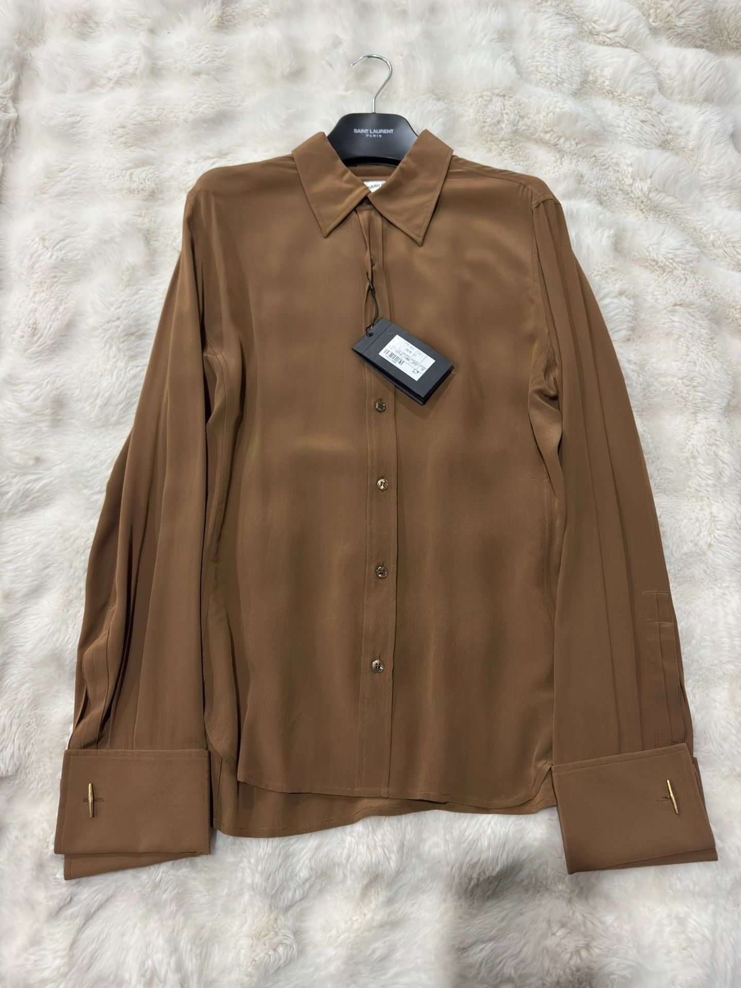 Yves Saint Laurent Saint Laurent Caramel Silk Men's Shirt Size US M / EU 48-50 / 2 - 1 Thumbnail