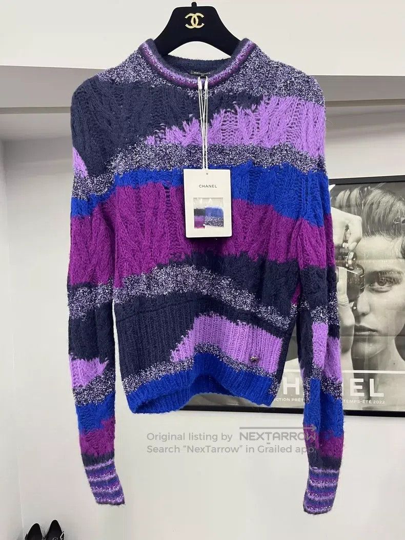 Chanel 22A purple and blue colour block alpaca wool sweate