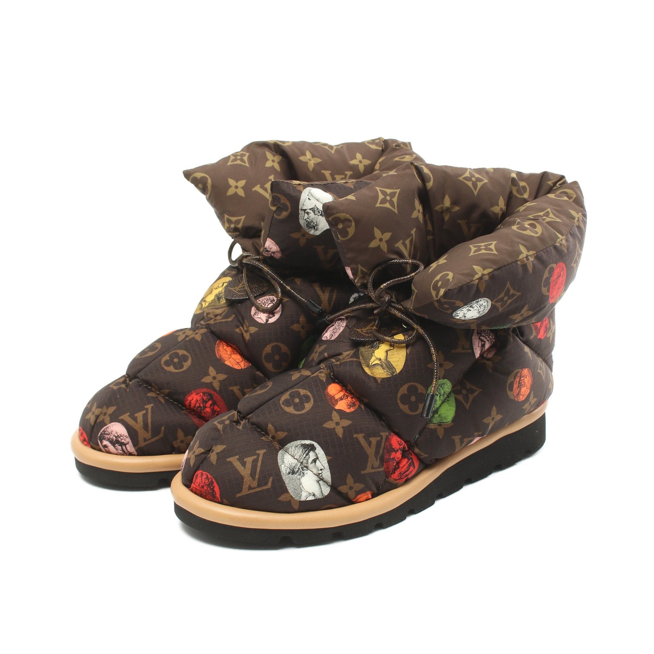 image of Louis Vuitton Fornasetti Pillow Monogram Cameo Boots Nylon Leather Brown Multicolor, Women's