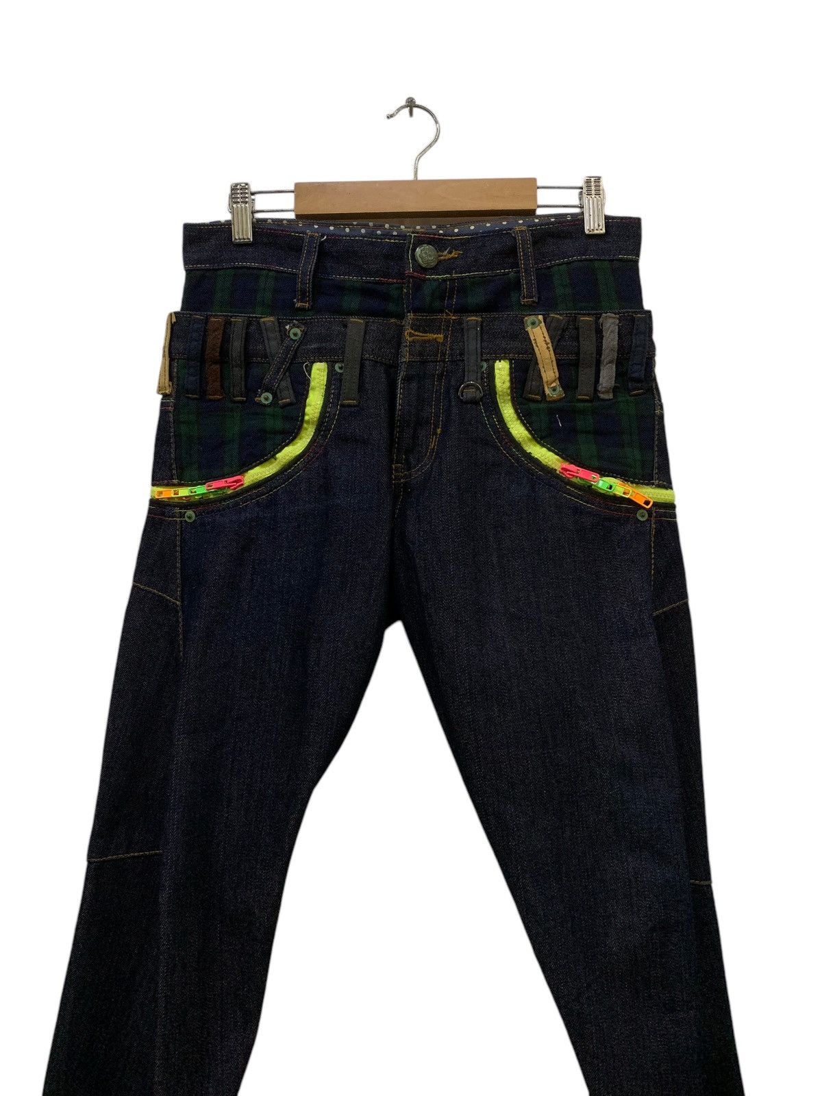Japanese Brand Brithmint Japan Double Waist Neon Zipper Curved Leg Jeans Size US 30 / EU 46 - 4 Thumbnail