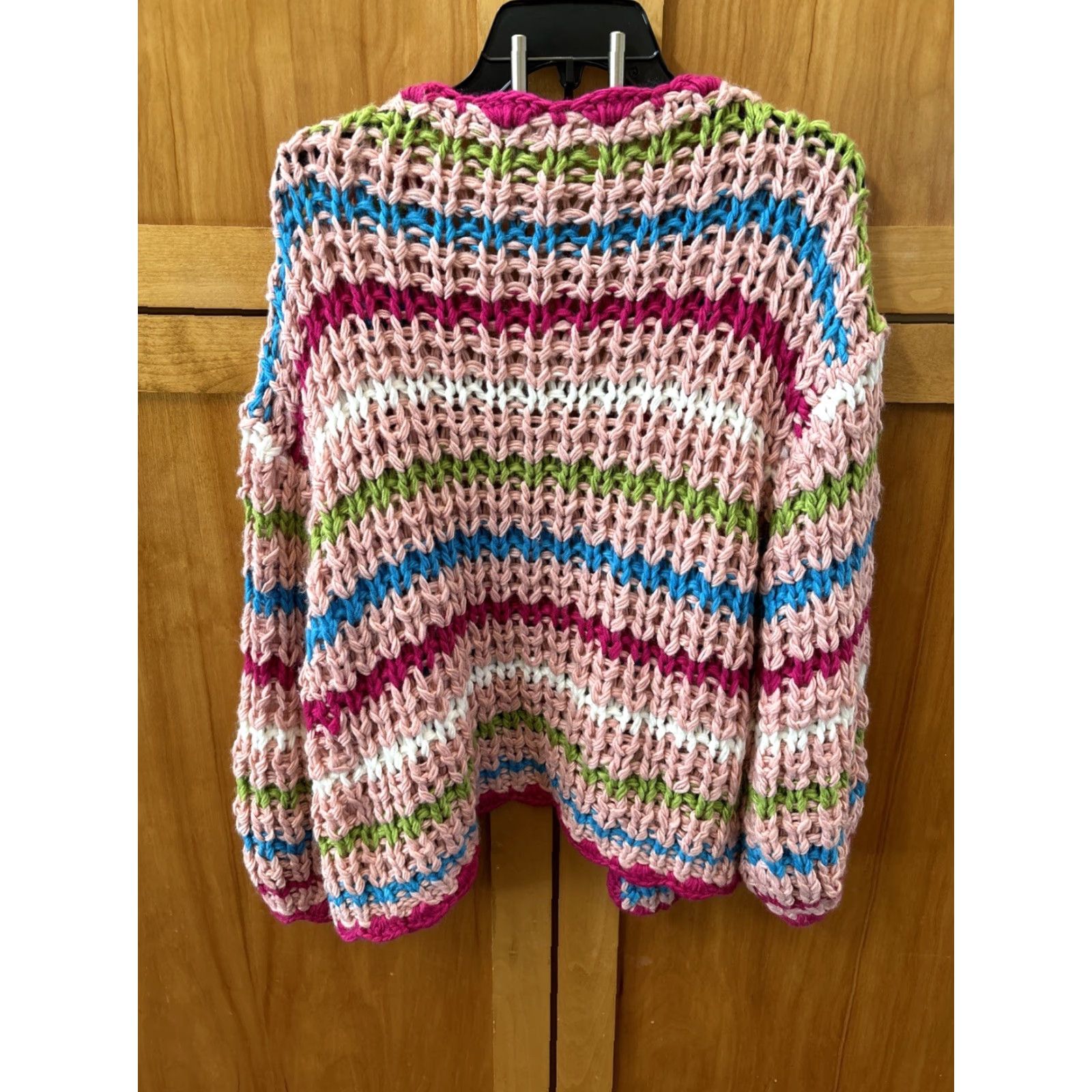 Vintage **Women Pink Chunky Knit Cardigan Bailey Rose Large Open Front Striped** User: Women Pink Chunky Knit Cardigan Bailey Rose Large Open Front Striped Size L / US 10 / IT 46 - 7 Thumbnail