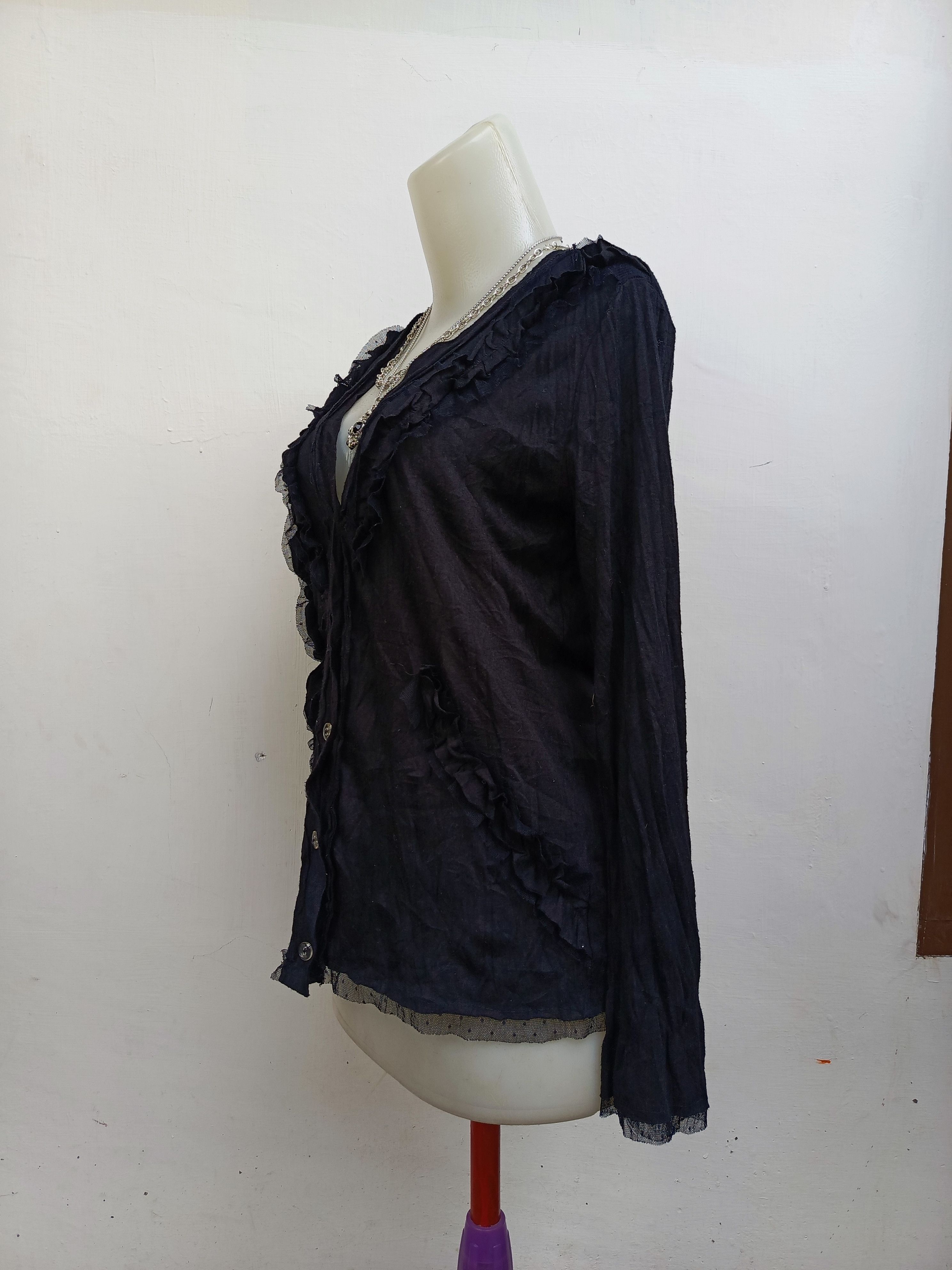 Japanese Brand Silent Worth Ruffle Cardigan Black Button Up Size M / US 6-8 / IT 42-44 - 5 Thumbnail