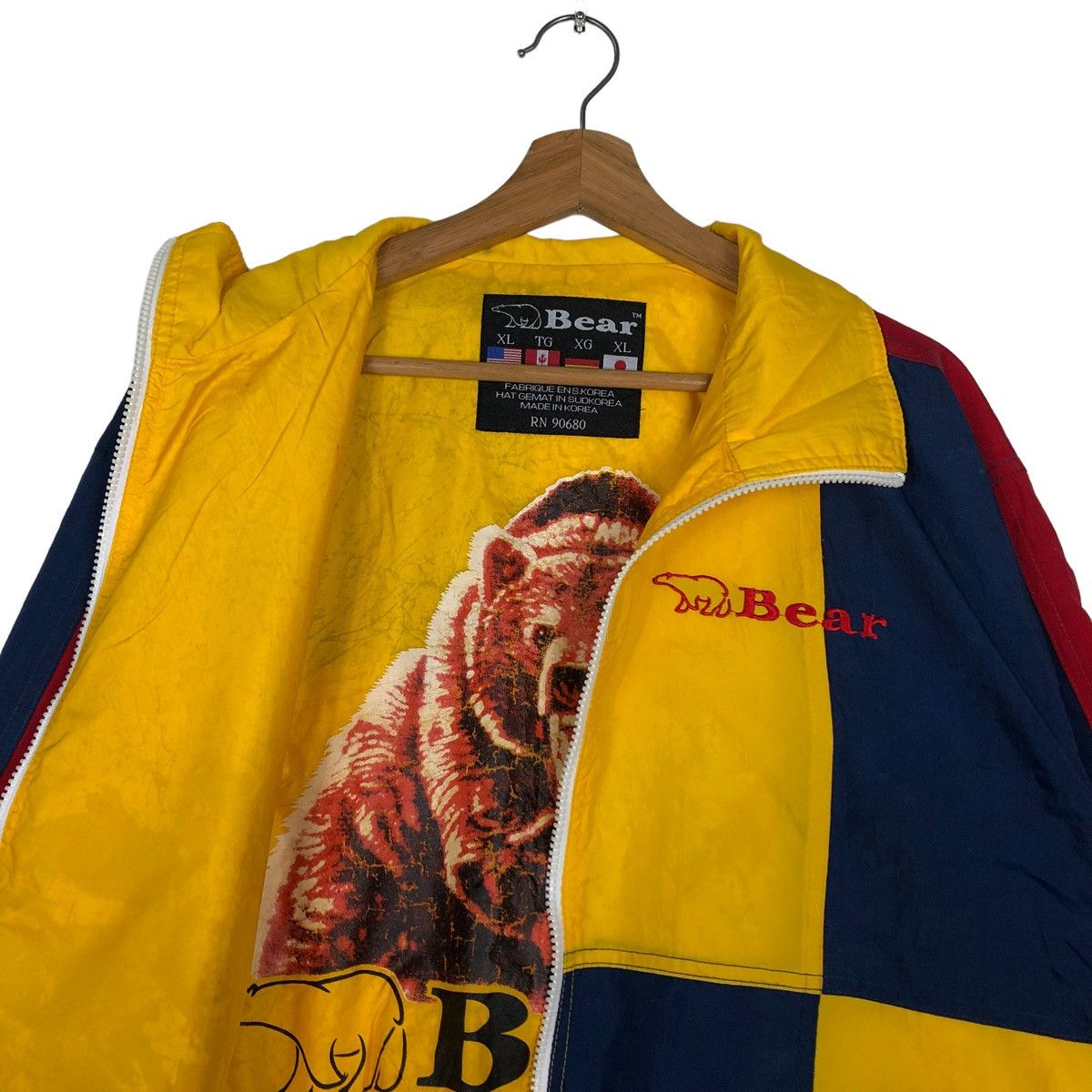 Japanese Brand 🔥VTG COLOUR BLOCK BOMBER JACKET BEAR BIG LOGO REVERSIBLE Size US XL / EU 56 / 4 - 10 Thumbnail