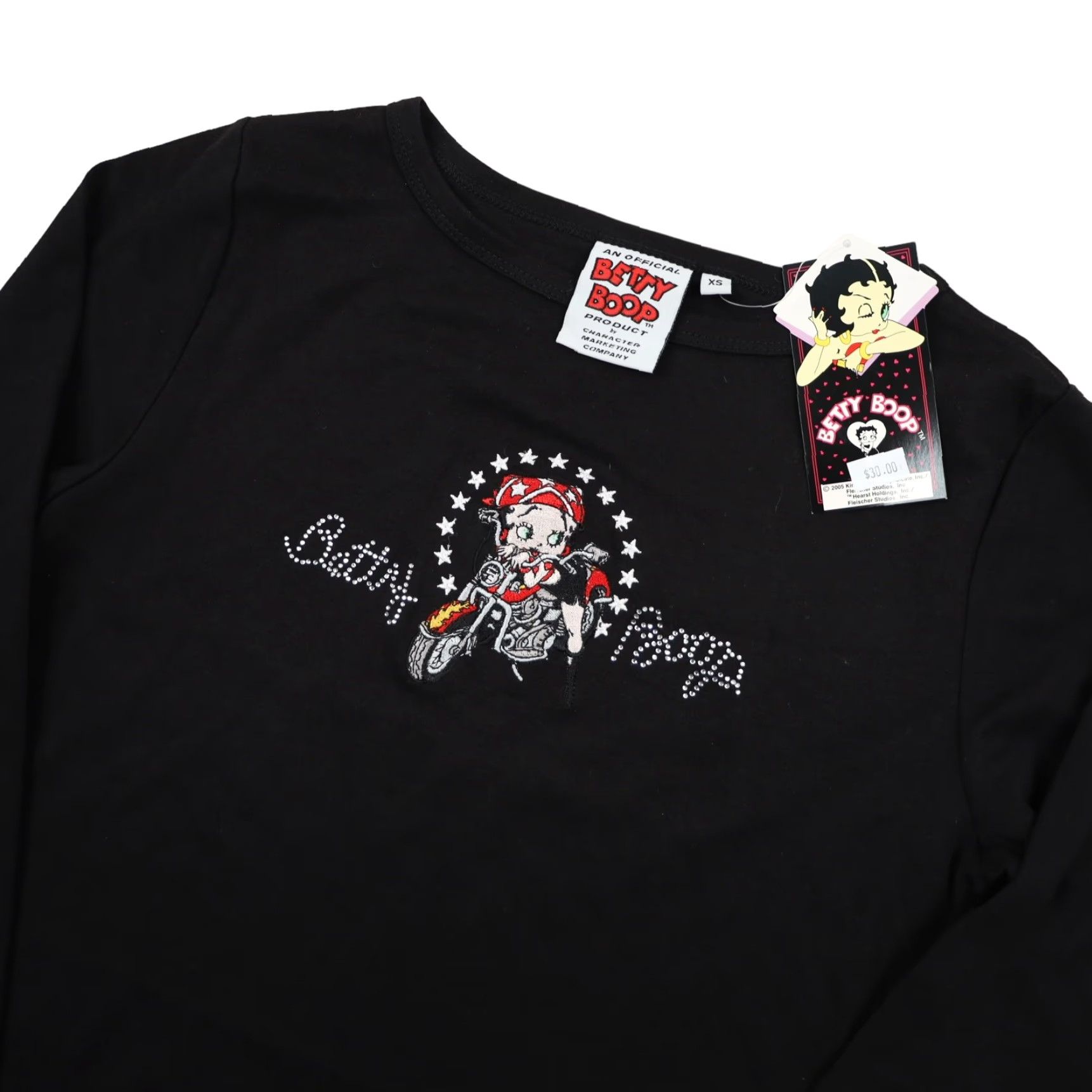 Vintage VINTAGE Betty Boop Womens XS Embroidered Motorcycle Rhinestone T Shirt Size XS / US 0-2 / IT 36-38 - 2 Thumbnail