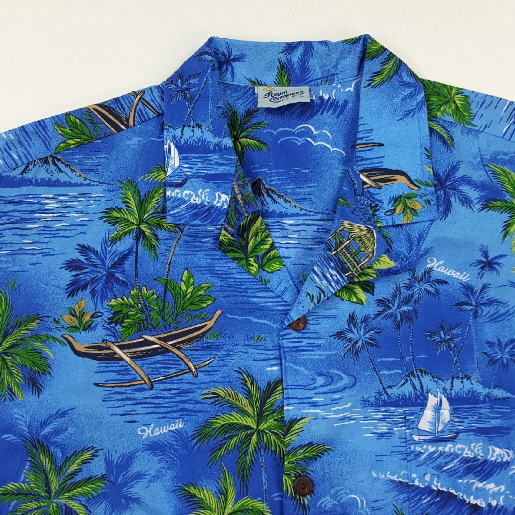 Vintage VINTAGE Hawaiian Beach Print Camp Shirt Mens L Button-Up Royal Creations Blue Tropical Aloha 90s Beach Size US L / EU 52-54 / 3 - 2 Thumbnail