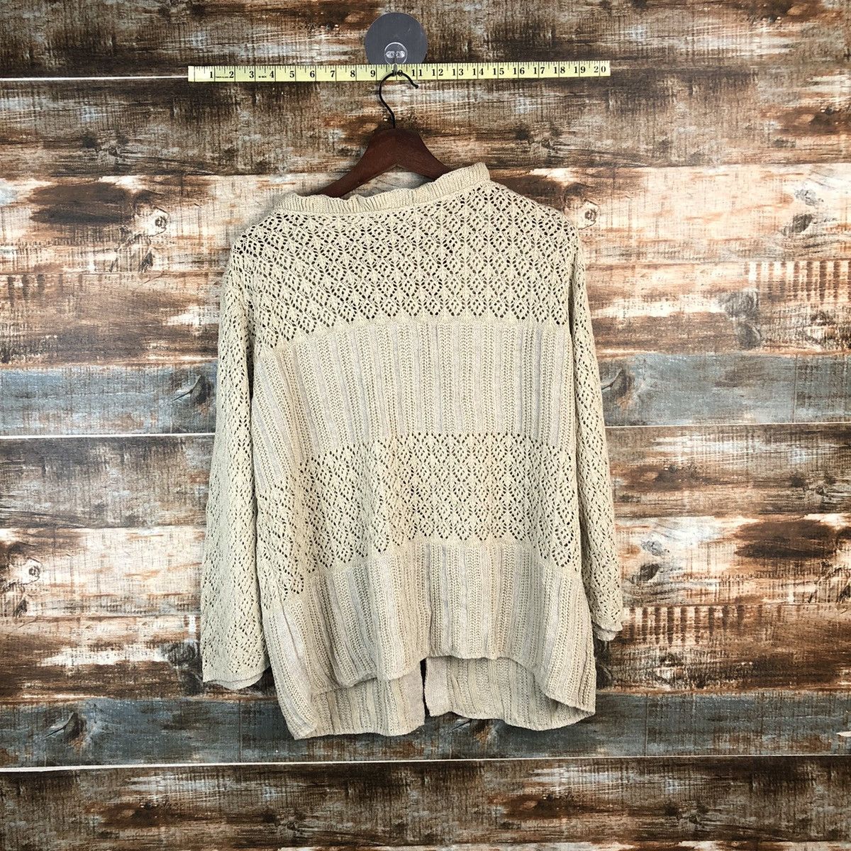 Homespun Knitwear × Japanese Brand × Vintage DL Merci Grace crochet meshnet Brown Cardigan Knitwear #C529 Size L / US 10 / IT 46 - 12 Thumbnail