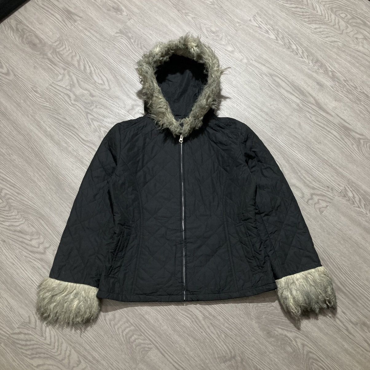 If Six Was Nine 2000s Uniqlo Winter Quilted Fur Trim Jacket Punk Style Size L / US 10 / IT 46 - 2 Thumbnail