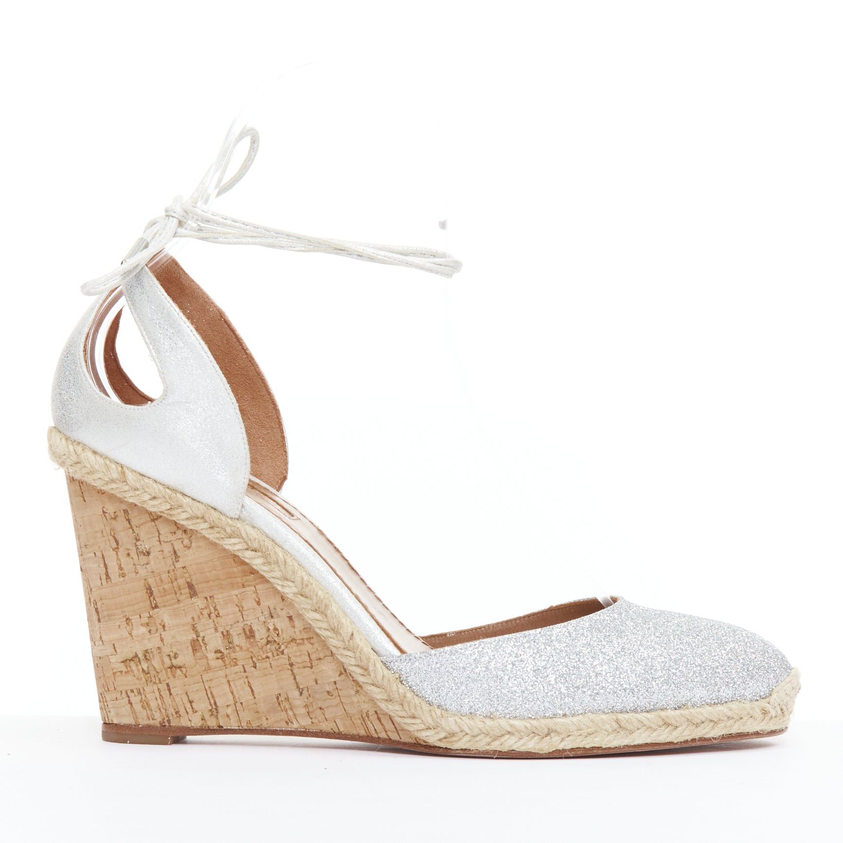 Aquazzura AQUAZZURA Palm Beach metallic glitter cork wedge sandals EU39 Size US 9 / IT 39 - 1 Thumbnail
