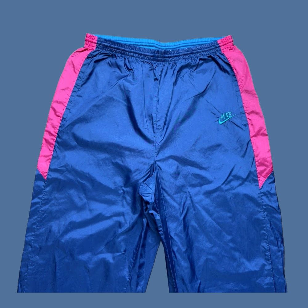 Nike VTG Nike UnLined Windbreaker Track Pants XL Blue Pink / Red Tag Mens Athletic 90s Night? Size US 36 / EU 52 - 1 Thumbnail