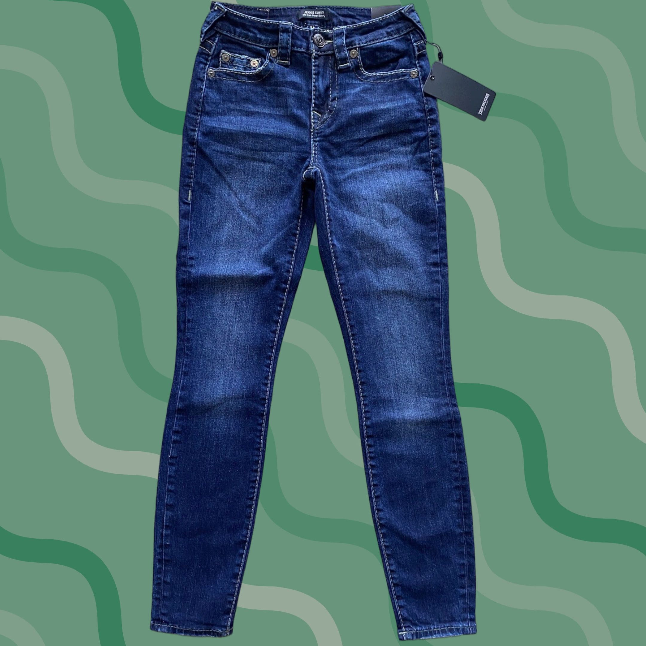 True Religion New True Religion Jennie Curvy Mid Rise Super Skinny Jeans Women’s Blue Size 24 Size 42" / US 20 - 1 Thumbnail