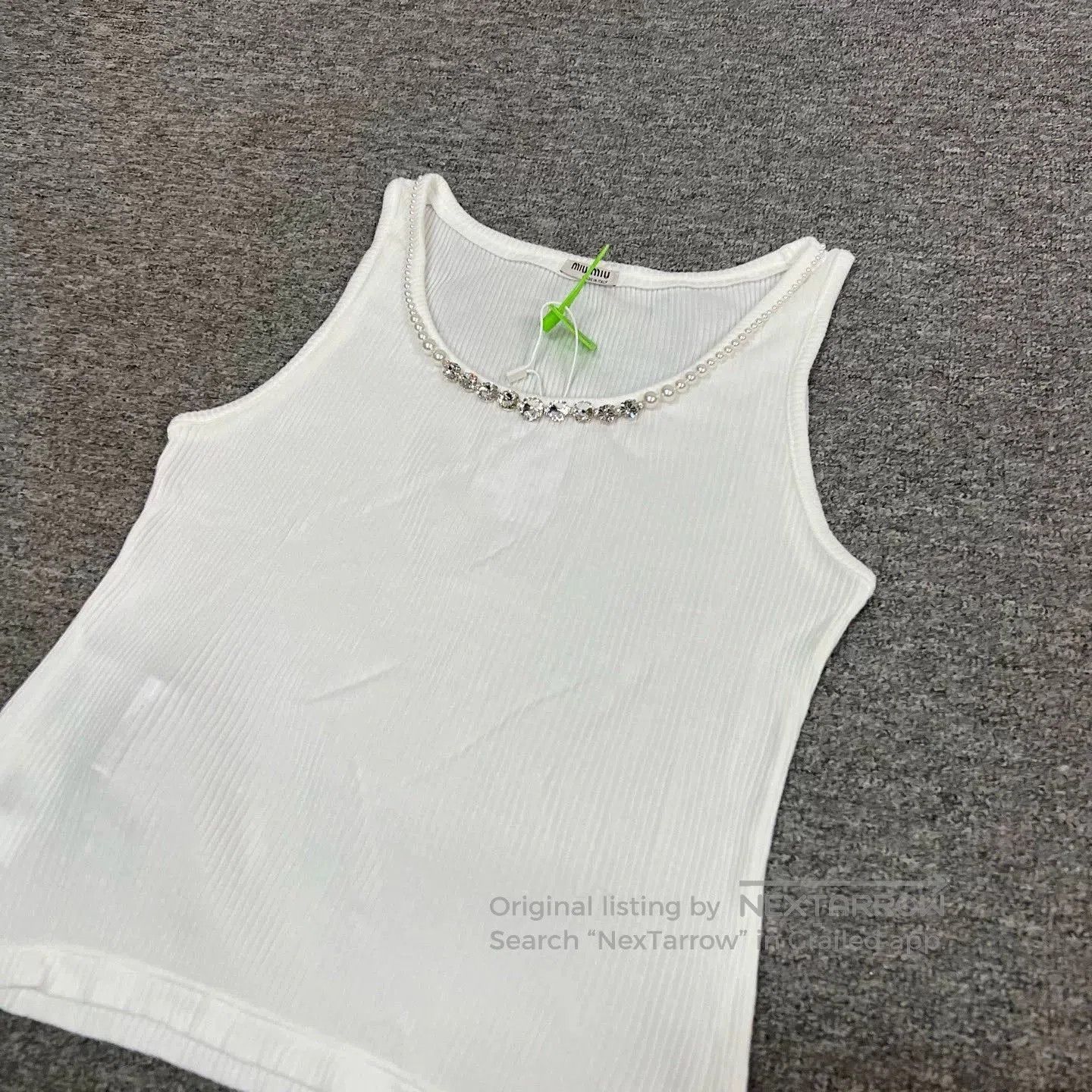 Miu Miu Miumiu Rhinestone Knit White Tank Top. Size XL / US 12-14 / IT 48-50 - 2 Thumbnail