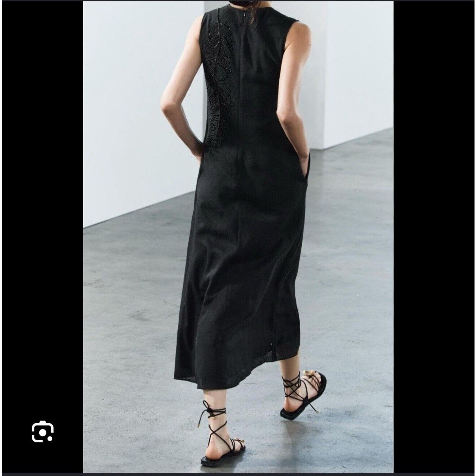 Zara ZARA WOMAN SLEEVELESS EMBROIDERED MIDI DRESS BLACK NEW Size S / US 4 / IT 40 - 3 Thumbnail