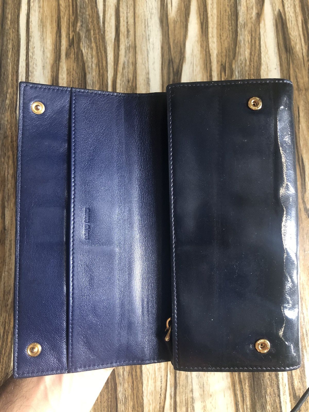 Miu Miu Miu Miu Dark Blue Patent Leather Bow Flap Wallet Prada Size ONE SIZE - 3 Thumbnail