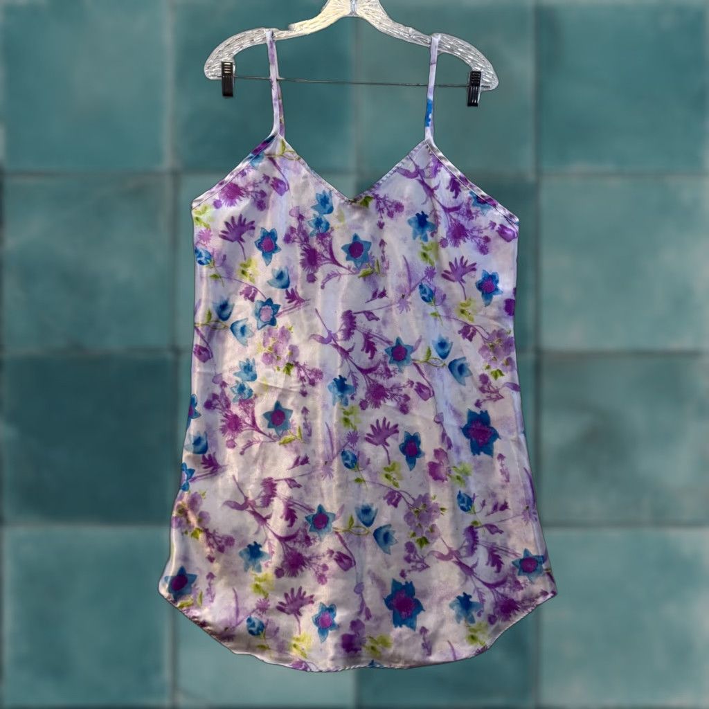 Vintage VINTAGE Slip Dress Kimono Robe Set Large Purple Floral Satin Lingerie Chemise Size L / US 10 / IT 46 - 1 Thumbnail
