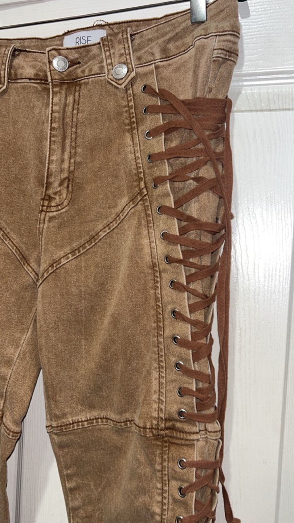 Other Women's RISE Brown Lace-Up Skinny Jeans Juniors 13 Size 31" - 3 Thumbnail