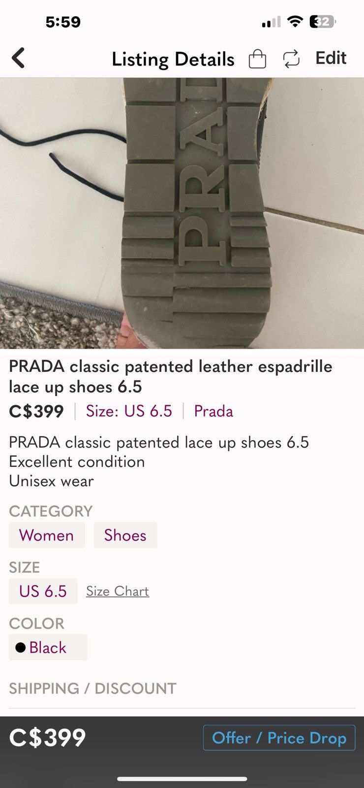 Prada PRADA classic patented leather espadrille lace up shoes 6.5 Size US 6.5 / IT 36.5 - 5 Thumbnail