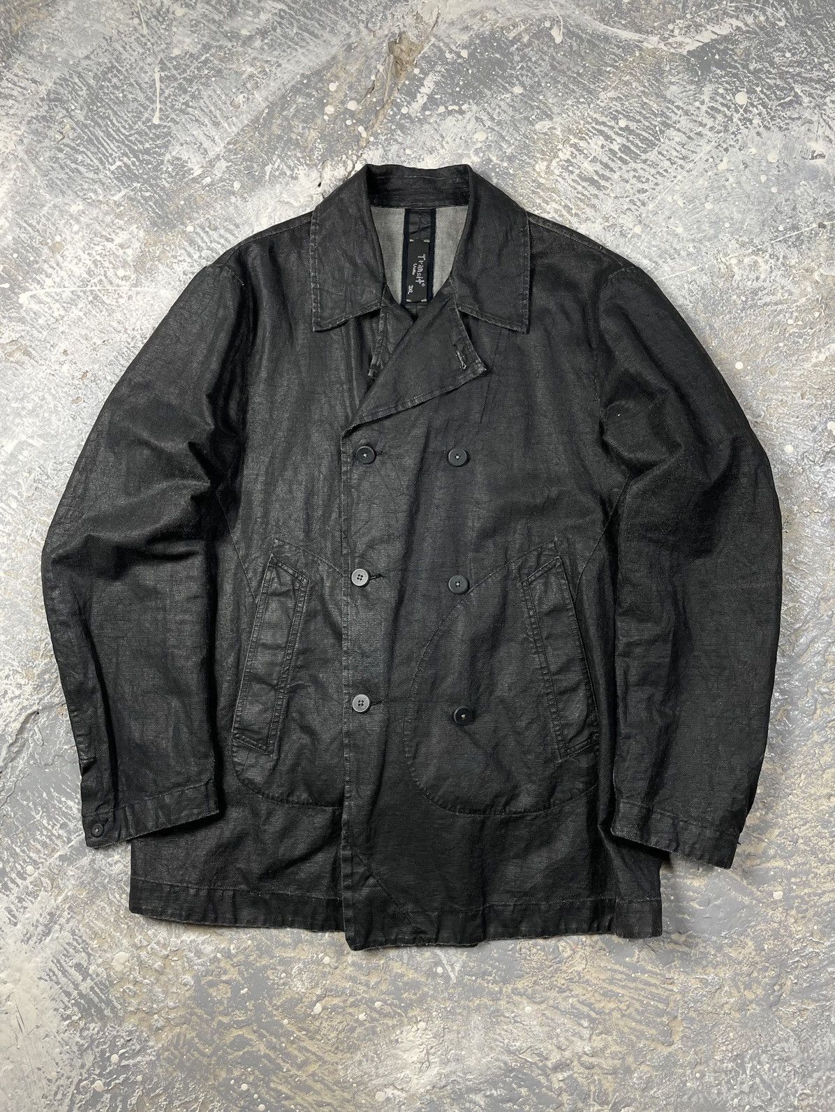 image of Avant Garde x Transit Uomo Waxed Linen Fade Treatment Trench Coat in Black, Men's (Size 2XL)