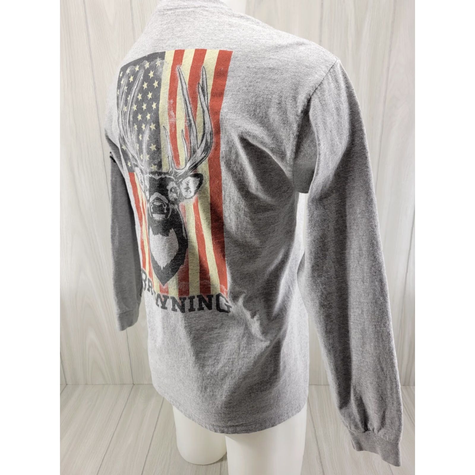 Vintage Browning Hunting Gray Long Sleeve T-Shirt Mens Medium Flag Patriotic Size US M / EU 48-50 / 2 - 6 Thumbnail