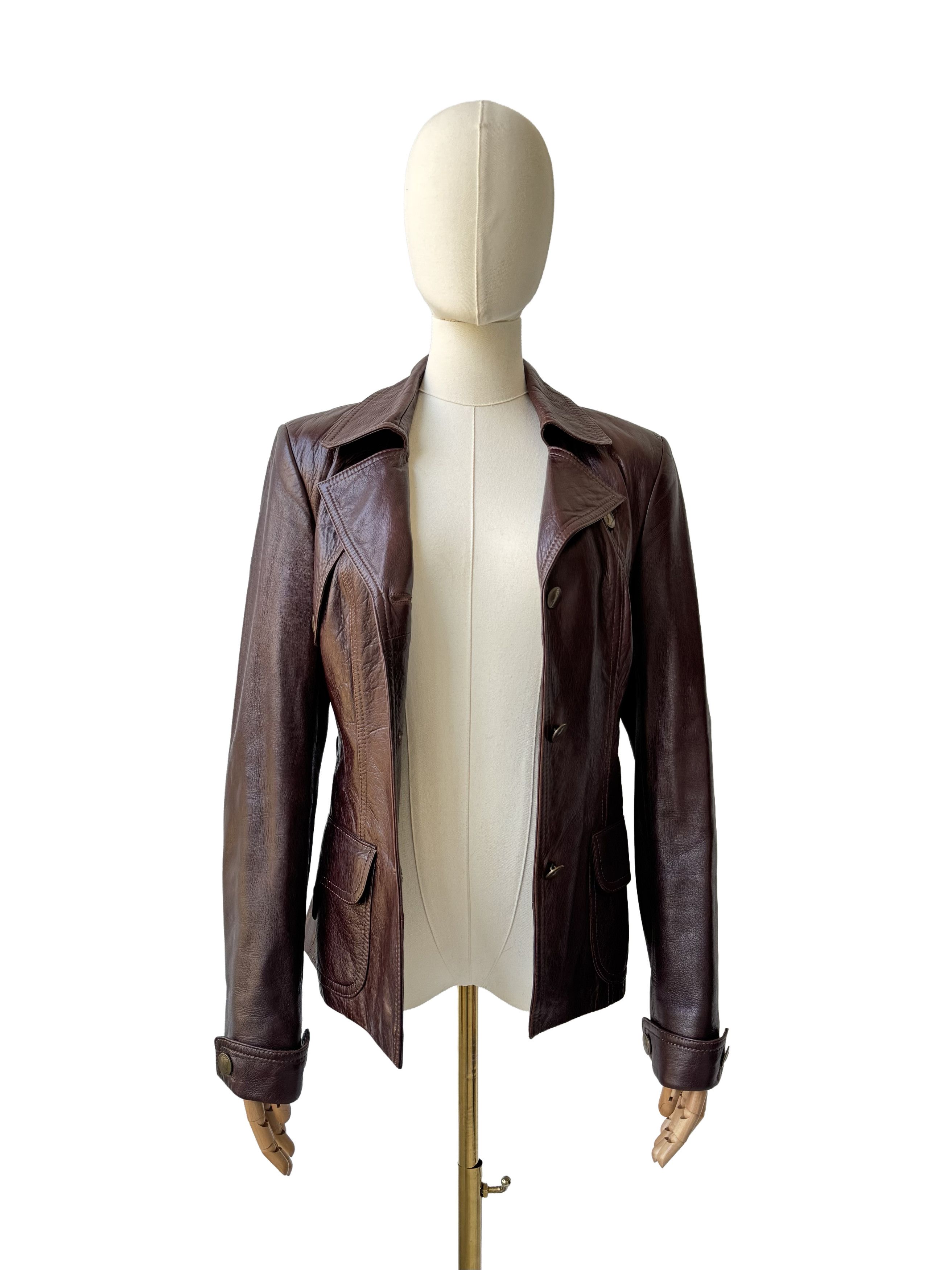 Vintage Vintage Brown Leather Jacket Tailored Button Front Biker Size S / US 4 / IT 40 - 3 Thumbnail