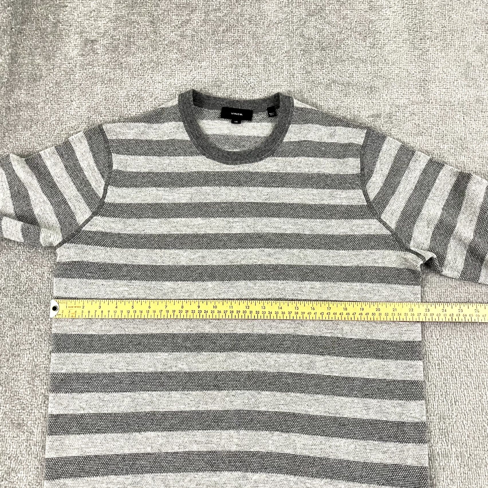 Vince Vince Sweater Shirt Mens L Gray Striped Crew Neck Wool Cashmere Knit Pullover Classic Designer Size US L / EU 52-54 / 3 - 5 Thumbnail