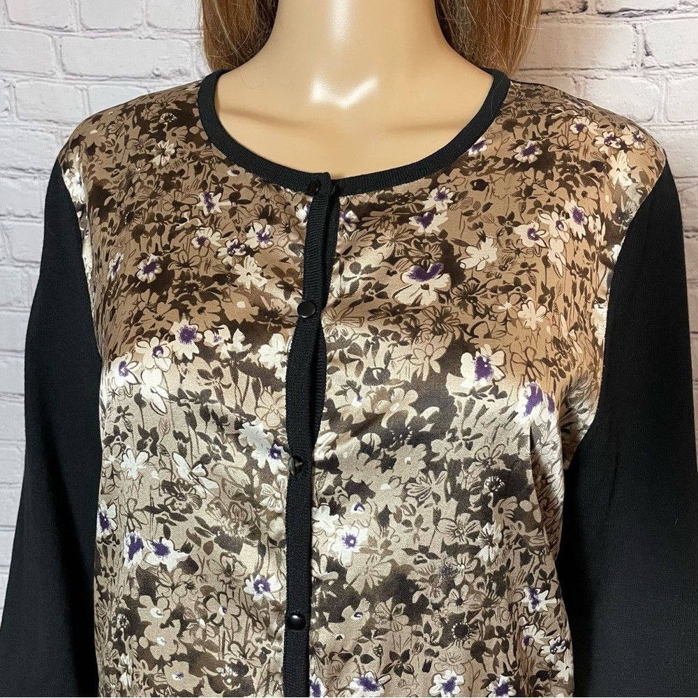 Geoffrey Beene Geoffrey Beene Floral Silk Inset Knit Button Front Cardigan Size M / US 6-8 / IT 42-44 - 3 Thumbnail