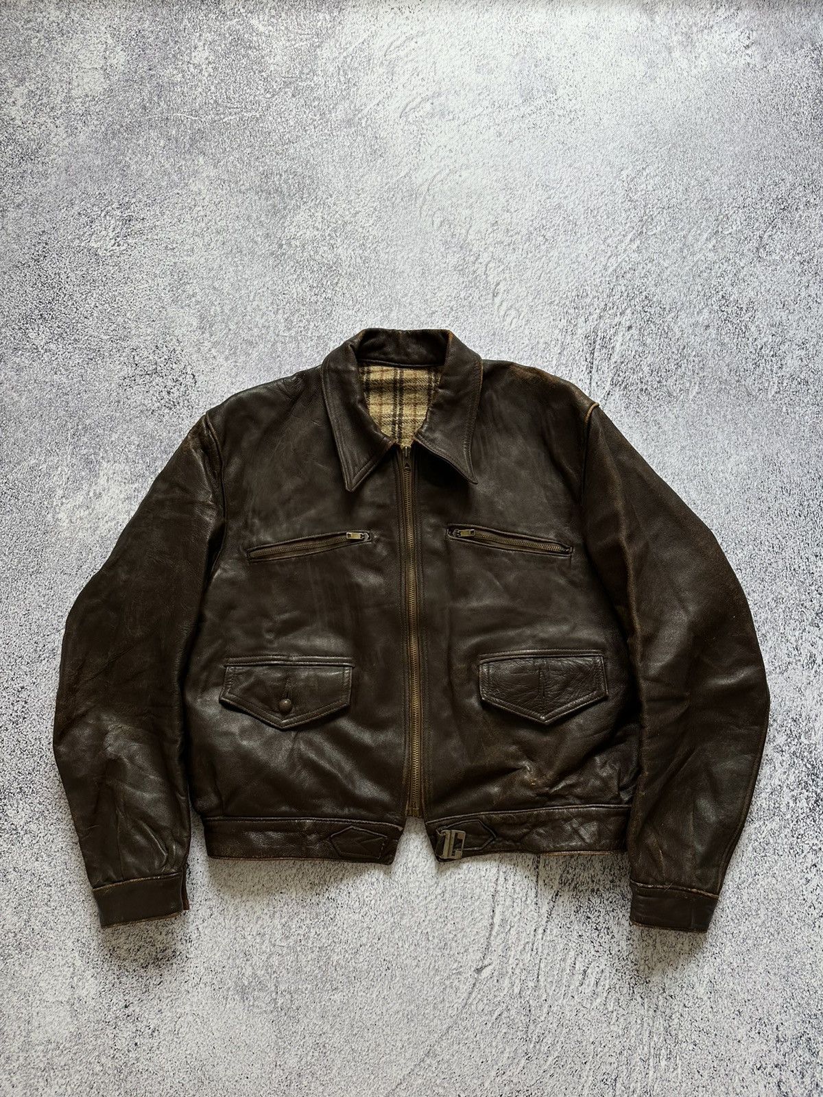 Hartmann Antique 40s French Cyclist 'Hartmann' Leather Jacket WW2 Era Size US M / EU 48-50 / 2 - 2 Thumbnail